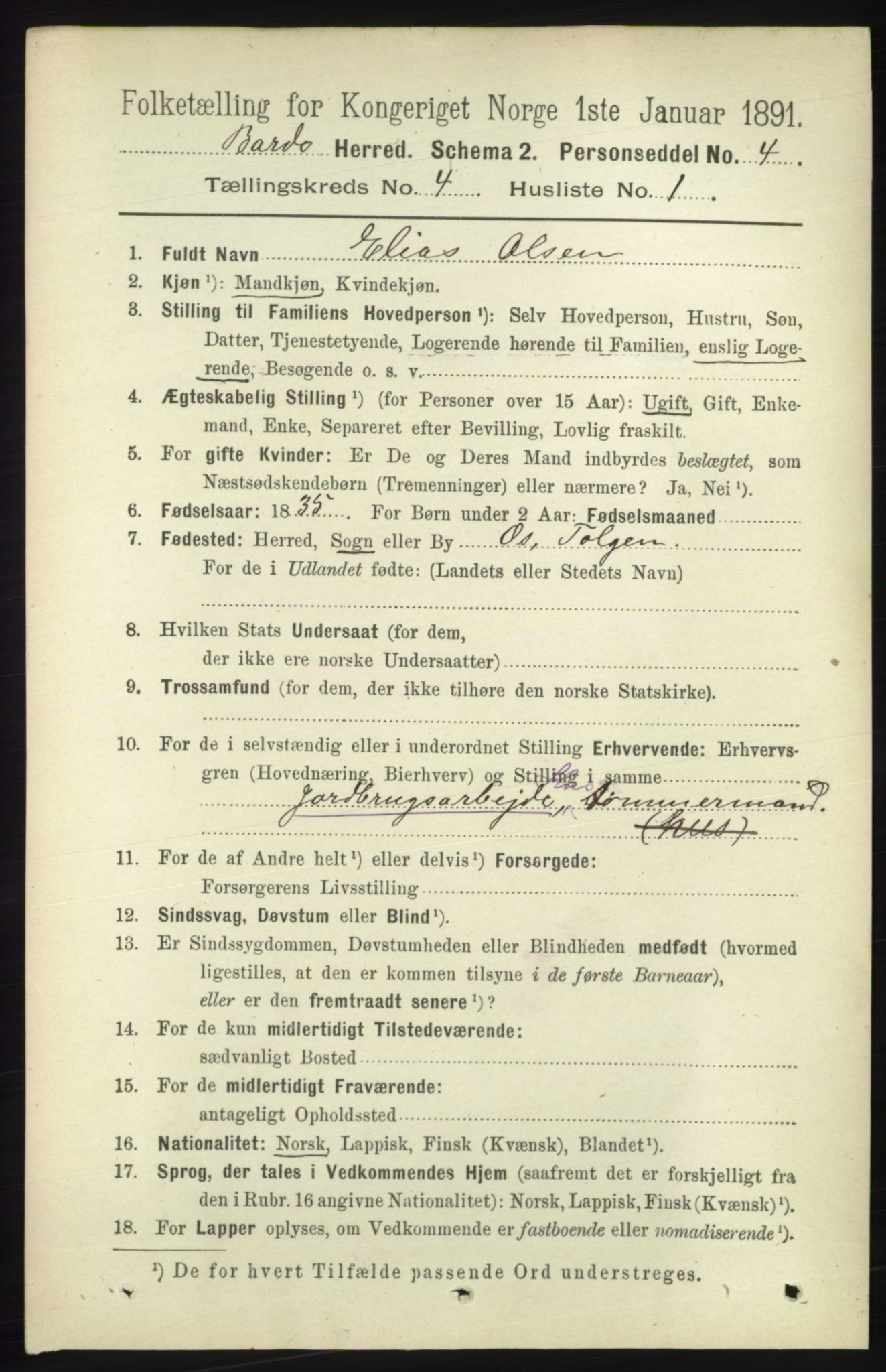 RA, 1891 census for 1922 Bardu, 1891, p. 1331