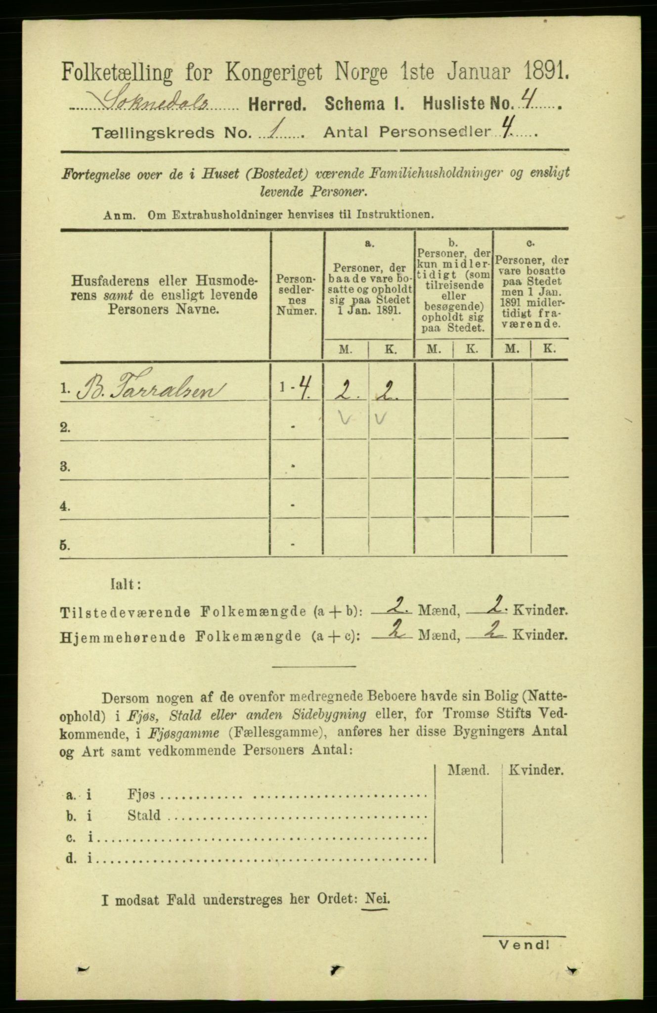 RA, 1891 census for 1649 Soknedal, 1891, p. 20