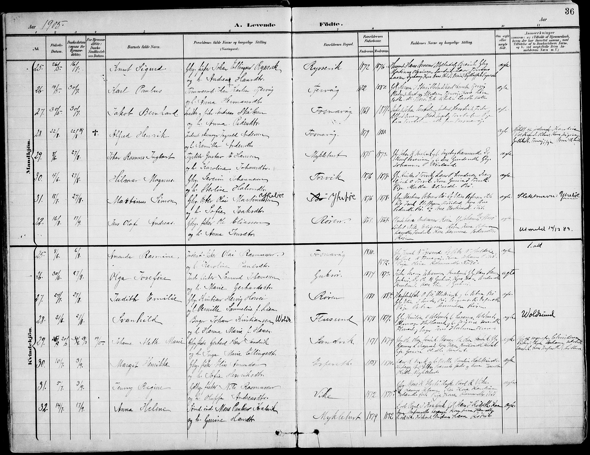 Ministerialprotokoller, klokkerbøker og fødselsregistre - Møre og Romsdal, SAT/A-1454/507/L0075: Parish register (official) no. 507A10, 1901-1920, p. 36