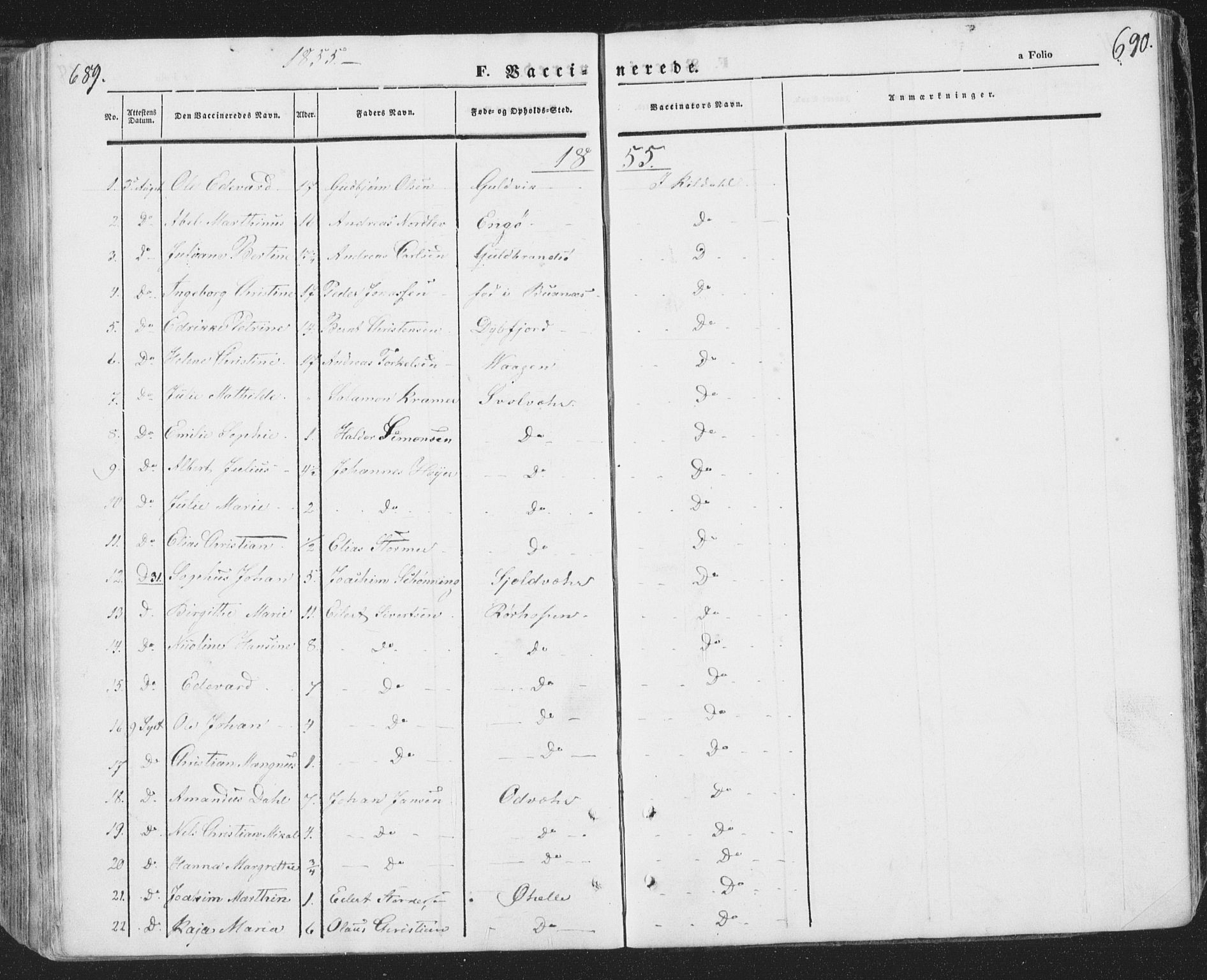 Ministerialprotokoller, klokkerbøker og fødselsregistre - Nordland, SAT/A-1459/874/L1072: Parish register (copy) no. 874C01, 1843-1859, p. 689-690