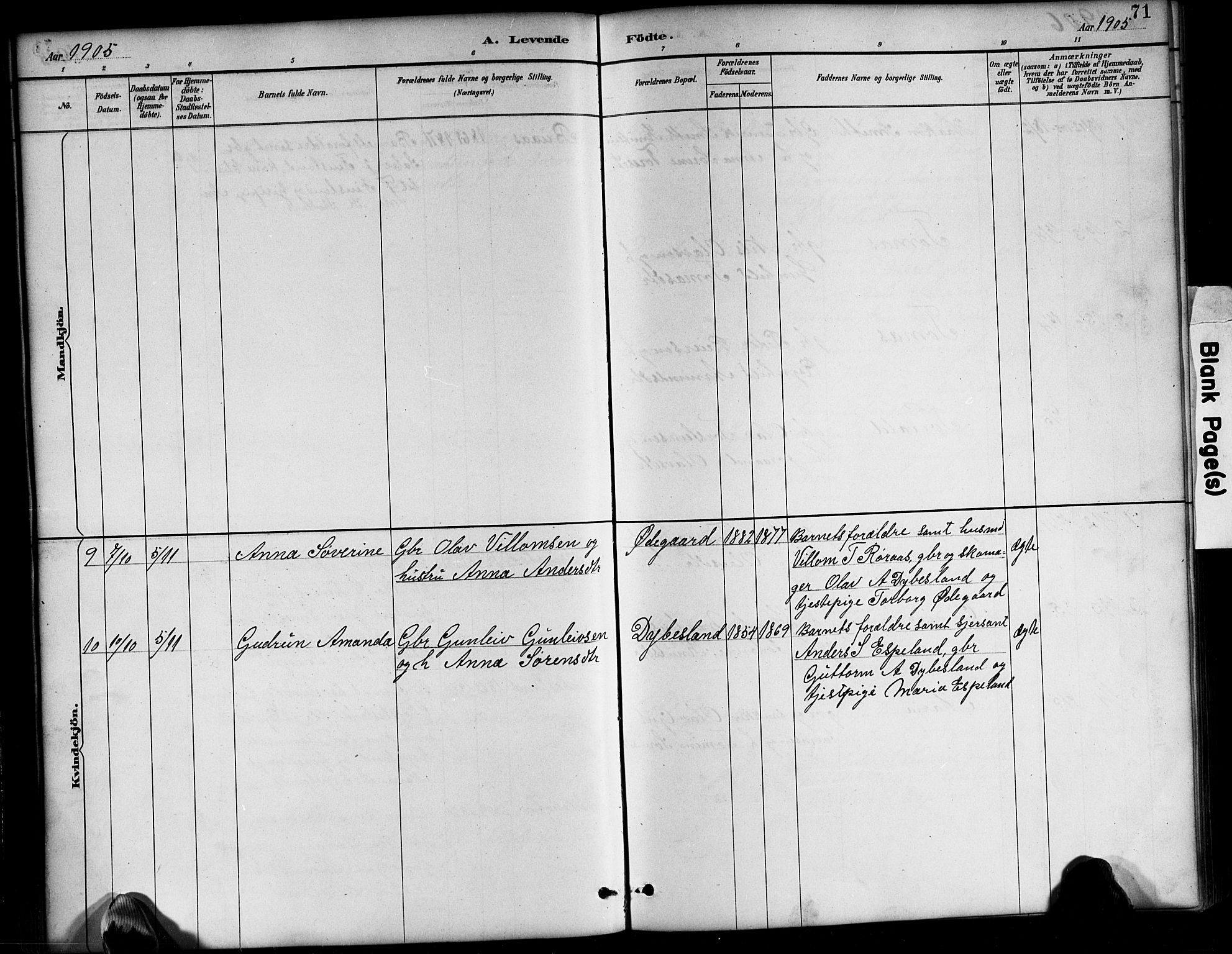 Bjelland sokneprestkontor, AV/SAK-1111-0005/F/Fb/Fbb/L0005: Parish register (copy) no. B 5, 1887-1918, p. 71