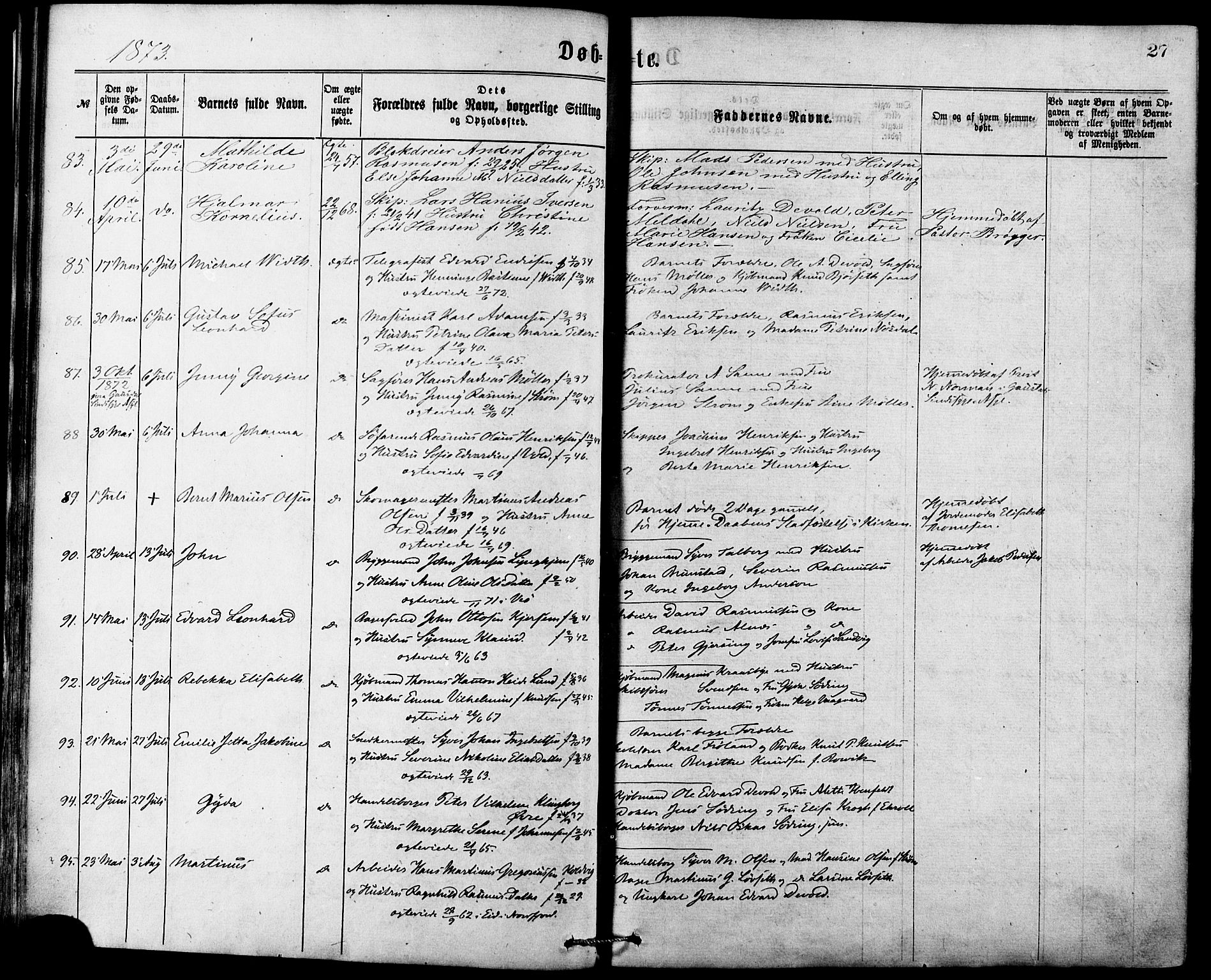 Ministerialprotokoller, klokkerbøker og fødselsregistre - Møre og Romsdal, AV/SAT-A-1454/529/L0453: Parish register (official) no. 529A03, 1872-1877, p. 27