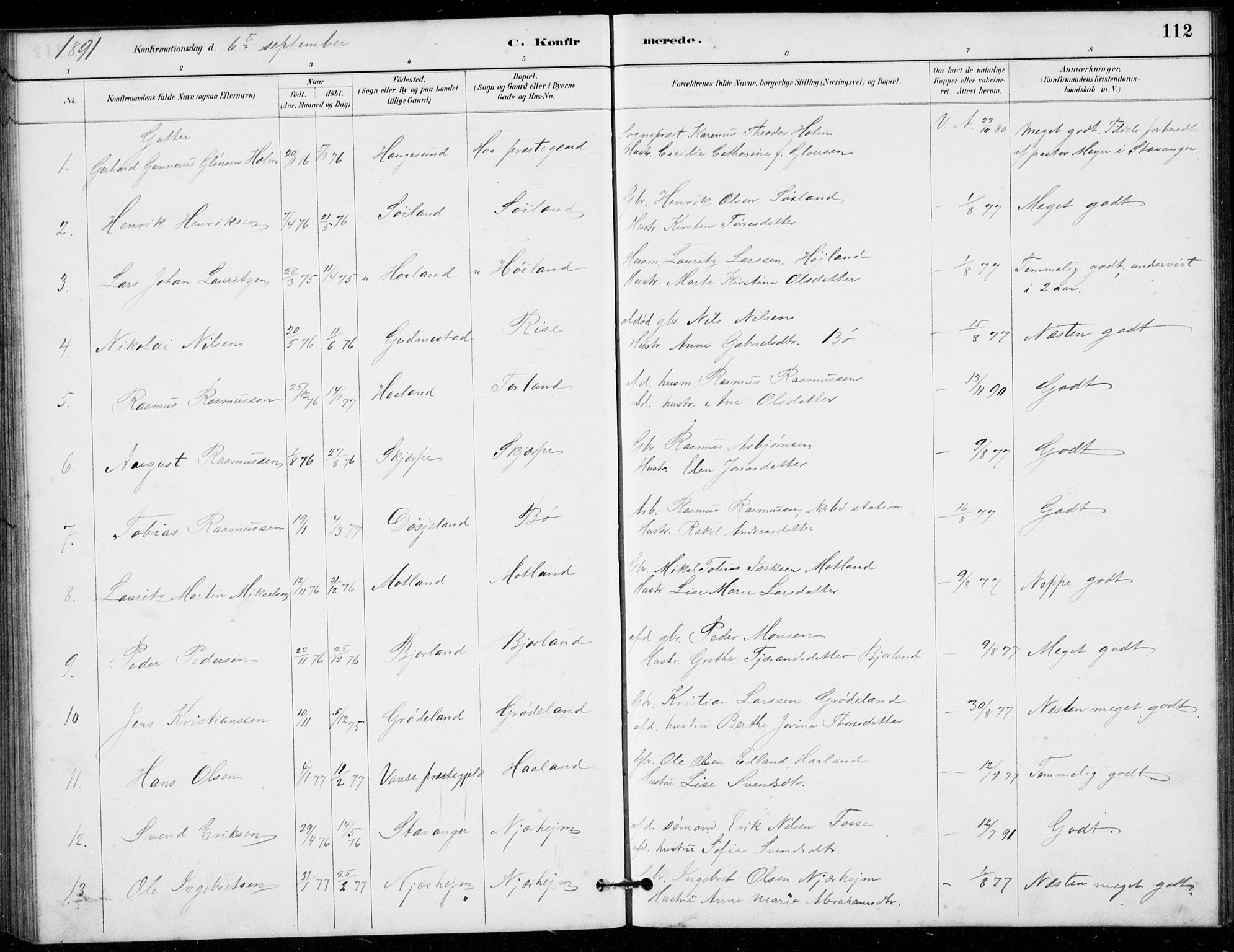 Hå sokneprestkontor, AV/SAST-A-101801/001/30BB/L0003: Parish register (copy) no. B 3, 1883-1894, p. 112