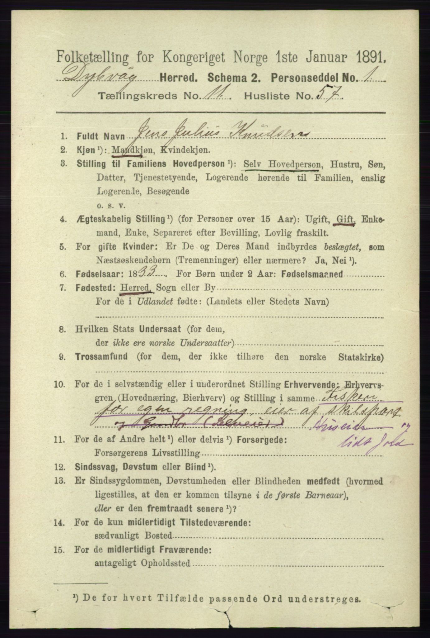 RA, 1891 census for 0915 Dypvåg, 1891, p. 4655