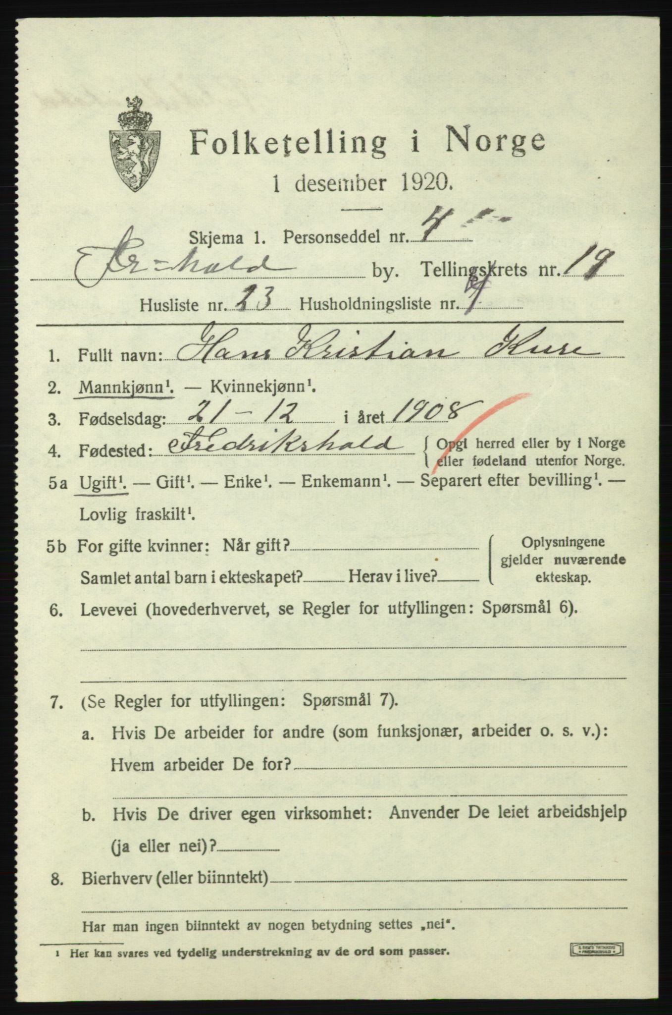 SAO, 1920 census for Fredrikshald, 1920, p. 28774