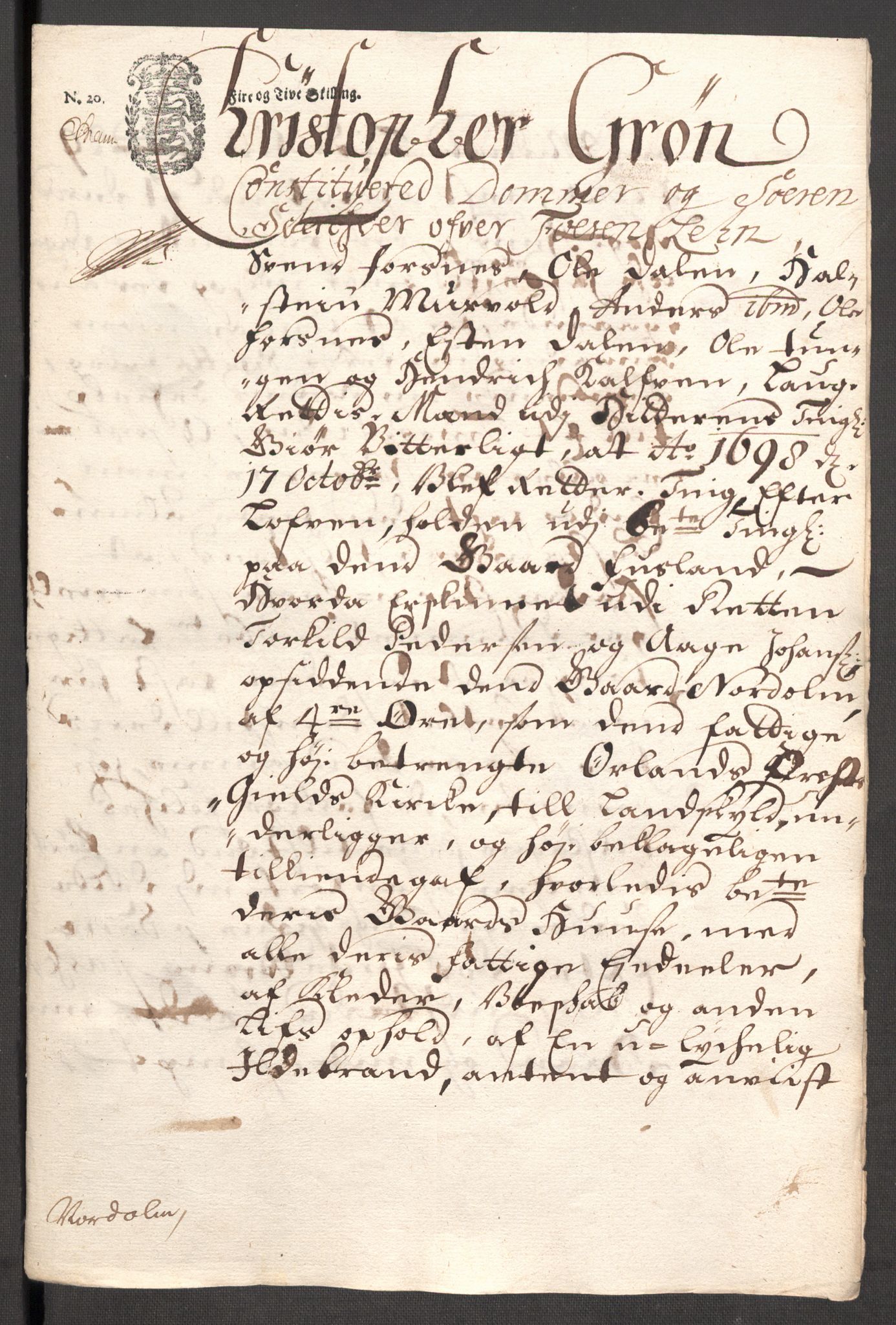 Rentekammeret inntil 1814, Reviderte regnskaper, Fogderegnskap, AV/RA-EA-4092/R57/L3853: Fogderegnskap Fosen, 1698-1699, p. 175