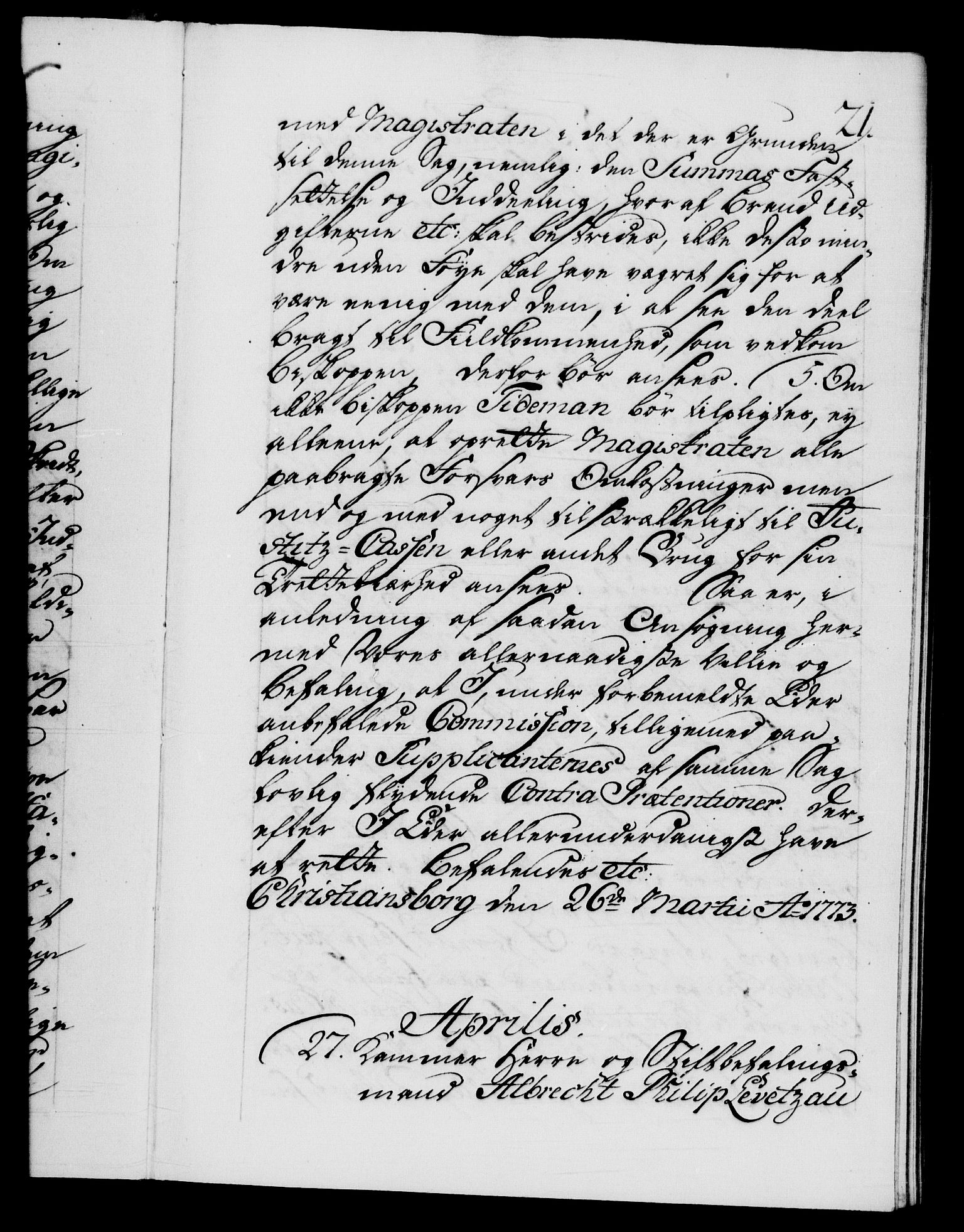 Danske Kanselli 1572-1799, RA/EA-3023/F/Fc/Fca/Fcab/L0041: Norske tegnelser, 1773-1776, p. 21a