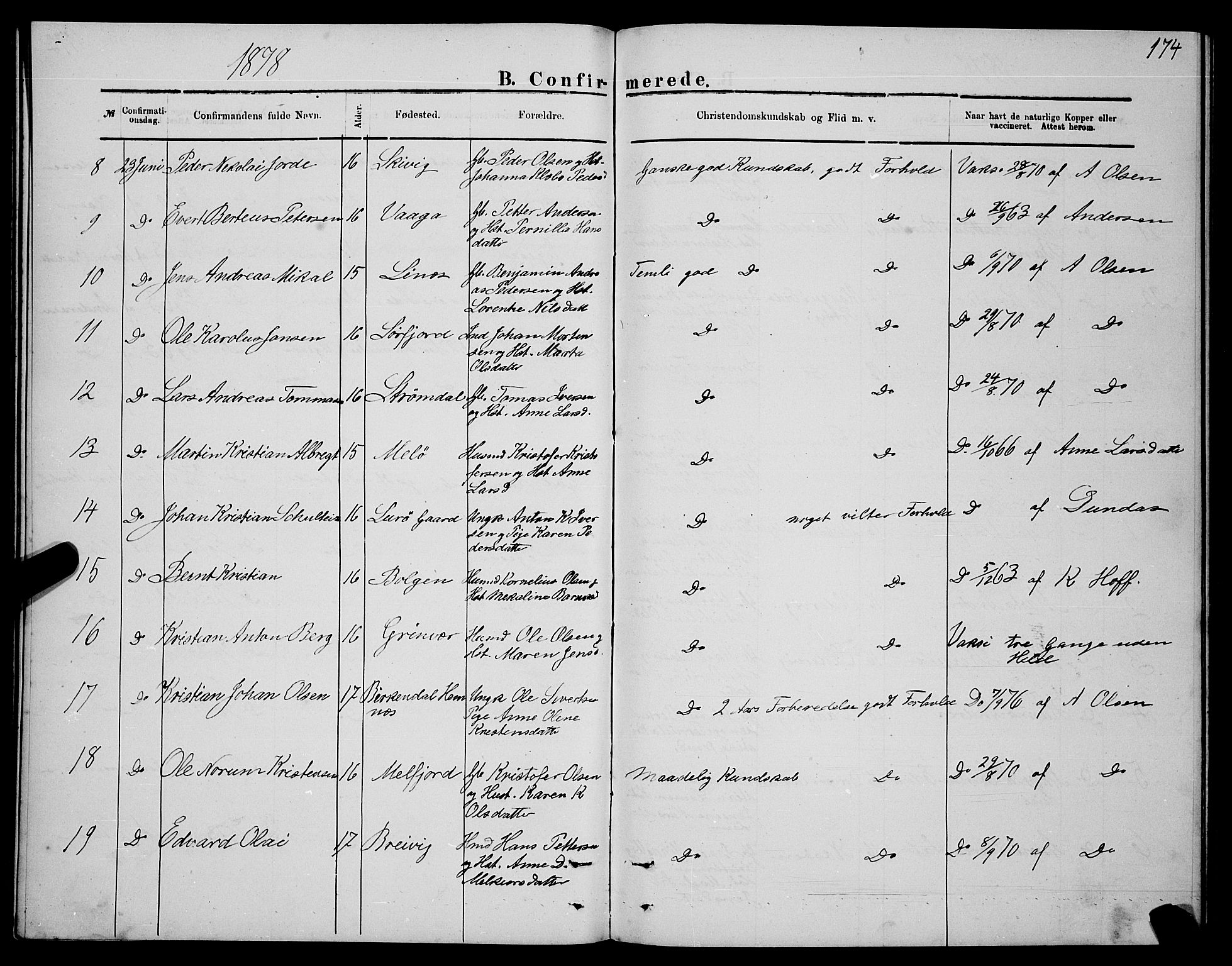 Ministerialprotokoller, klokkerbøker og fødselsregistre - Nordland, AV/SAT-A-1459/841/L0620: Parish register (copy) no. 841C04, 1877-1896, p. 174