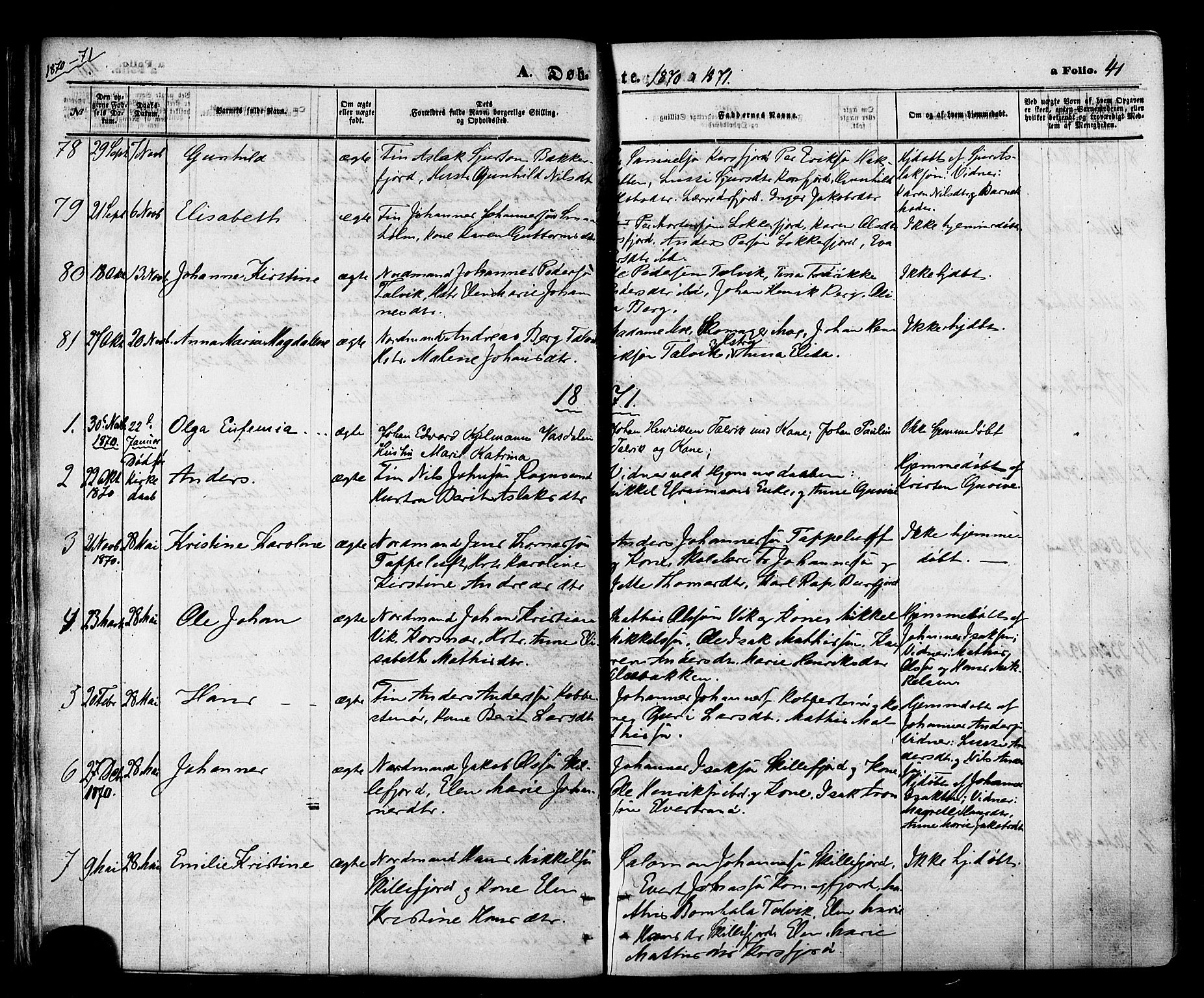 Talvik sokneprestkontor, SATØ/S-1337/H/Ha/L0011kirke: Parish register (official) no. 11, 1864-1877, p. 41