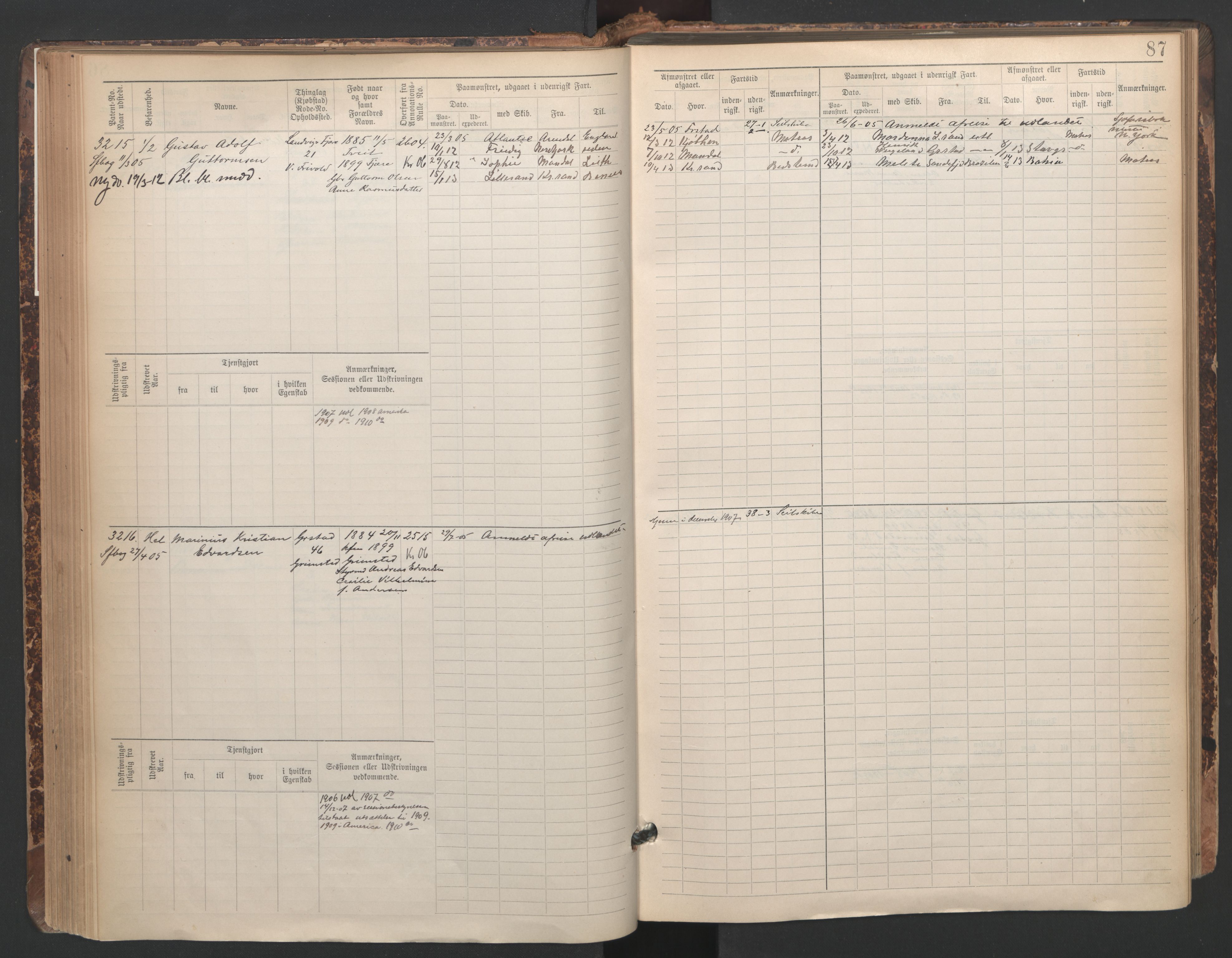 Grimstad mønstringskrets, AV/SAK-2031-0013/F/Fb/L0005: Hovedrulle A nr 3043-3804, F-8, 1900-1948, p. 89