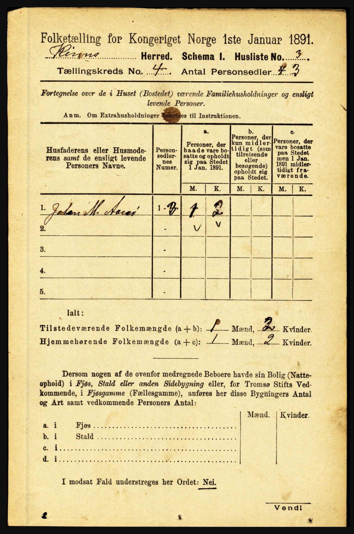 RA, 1891 census for 1437 Kinn, 1891, p. 1258