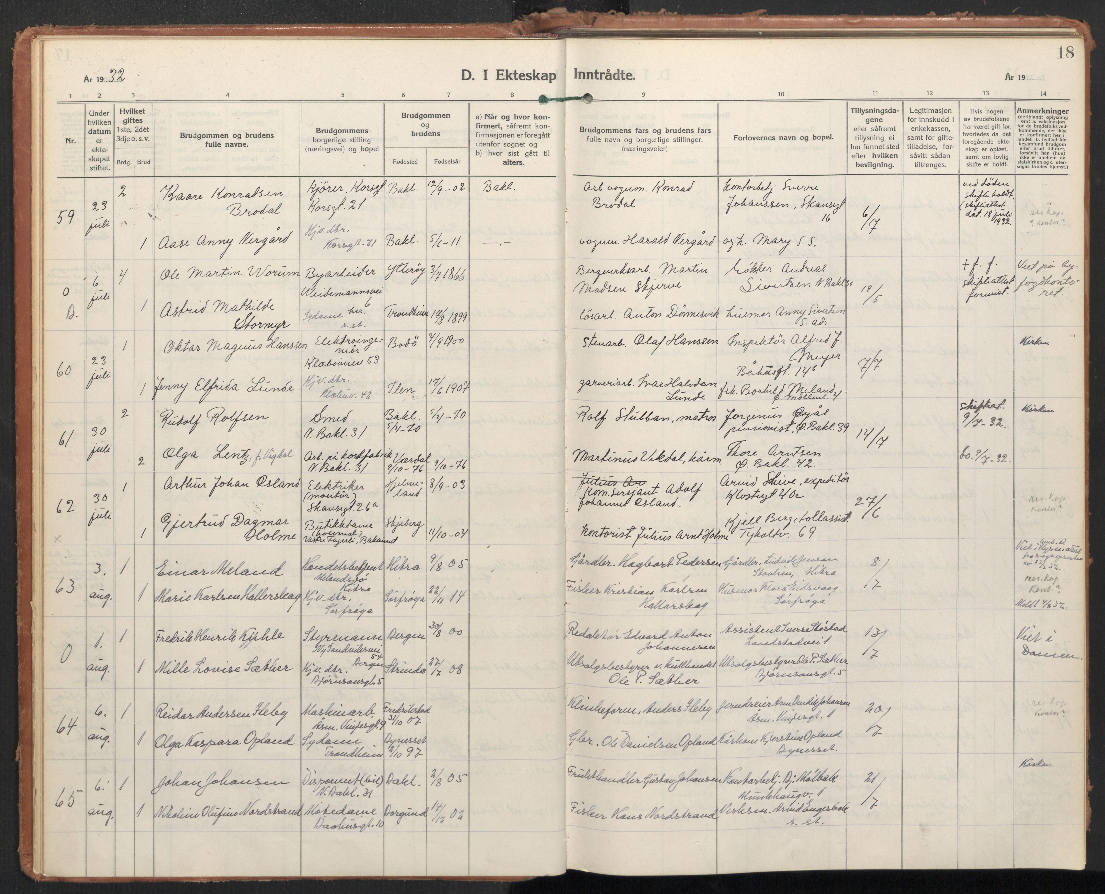 Ministerialprotokoller, klokkerbøker og fødselsregistre - Sør-Trøndelag, AV/SAT-A-1456/604/L0209: Parish register (official) no. 604A29, 1931-1945, p. 18