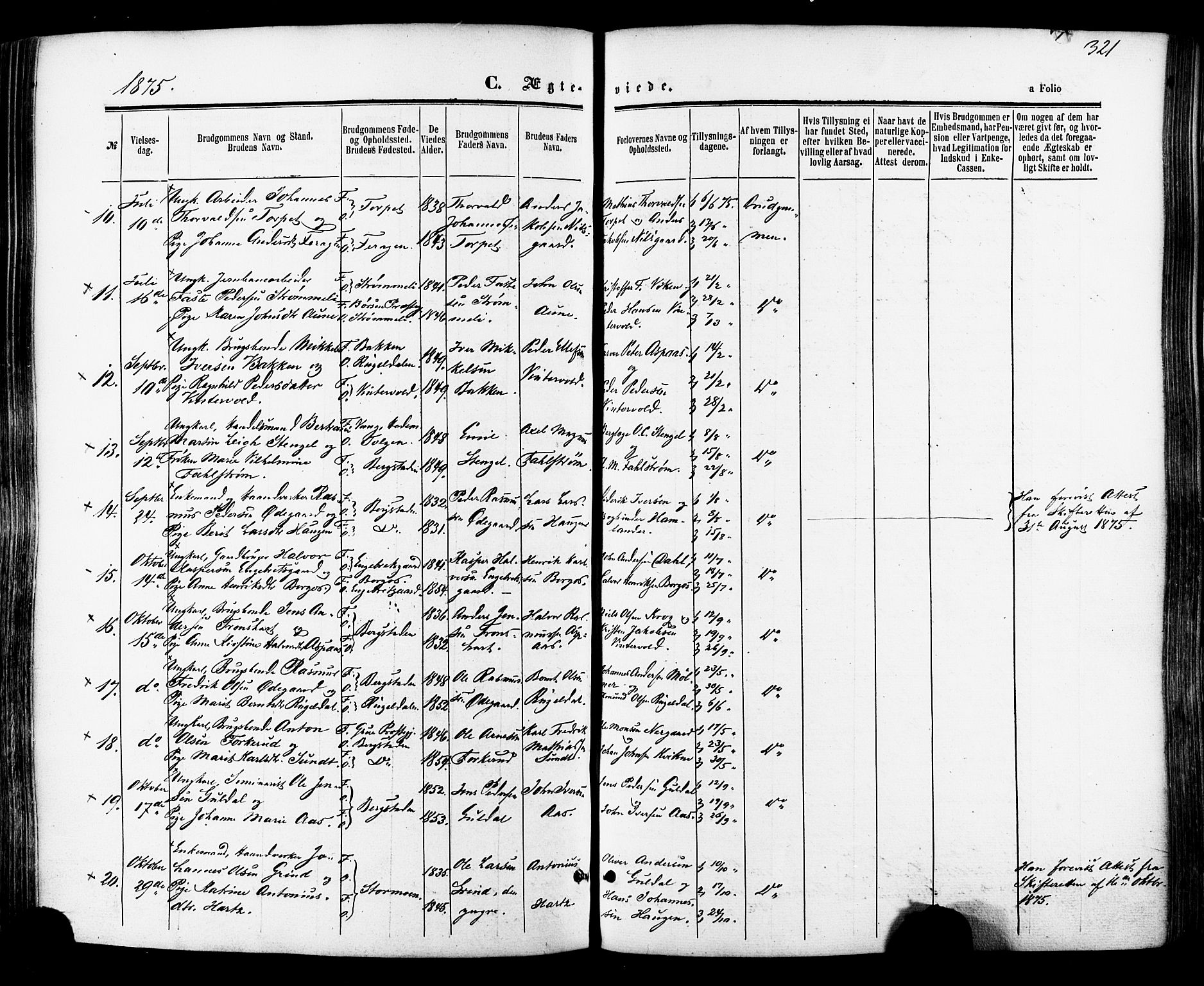 Ministerialprotokoller, klokkerbøker og fødselsregistre - Sør-Trøndelag, SAT/A-1456/681/L0932: Parish register (official) no. 681A10, 1860-1878, p. 321