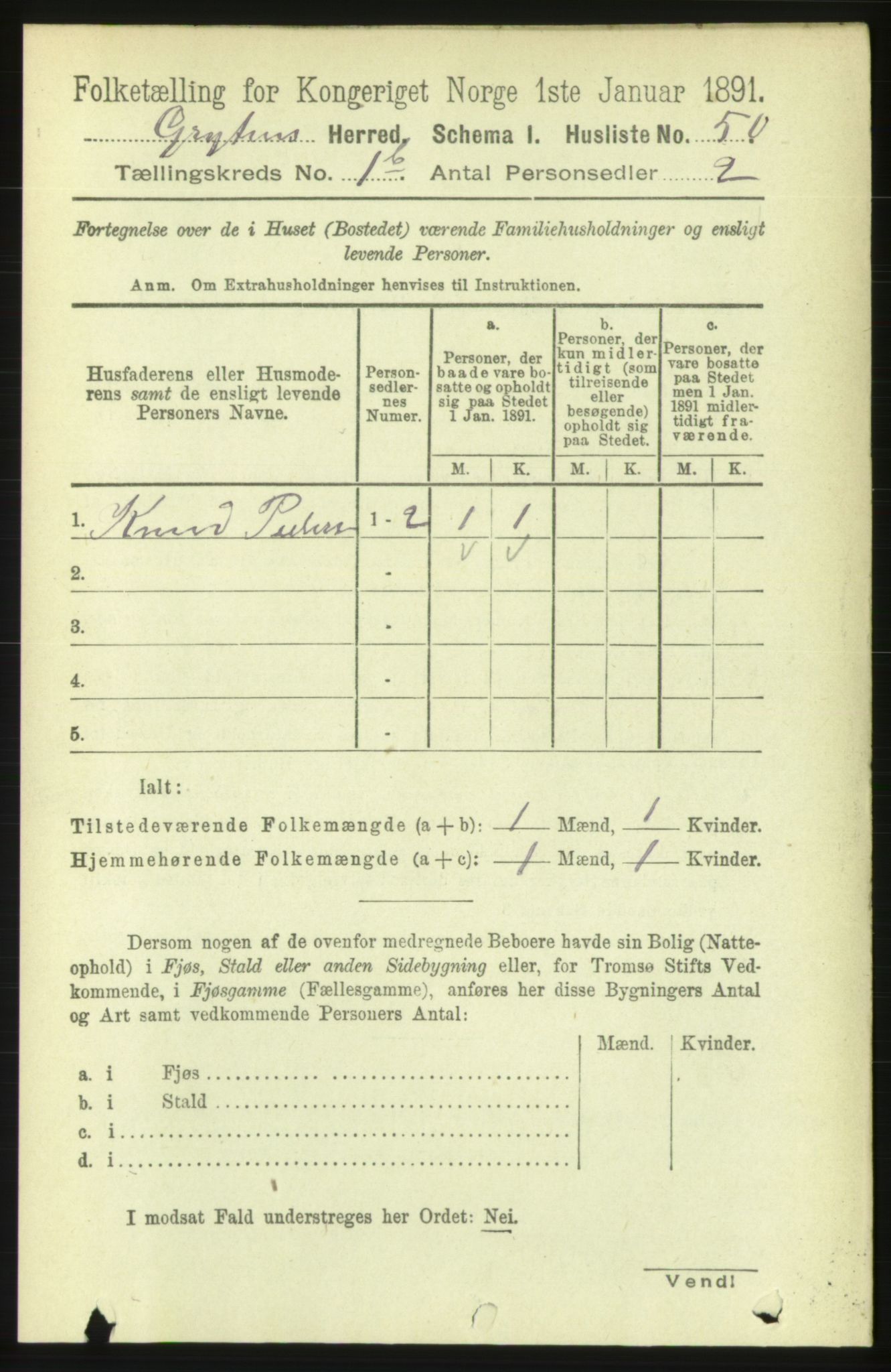 RA, 1891 census for 1539 Grytten, 1891, p. 196