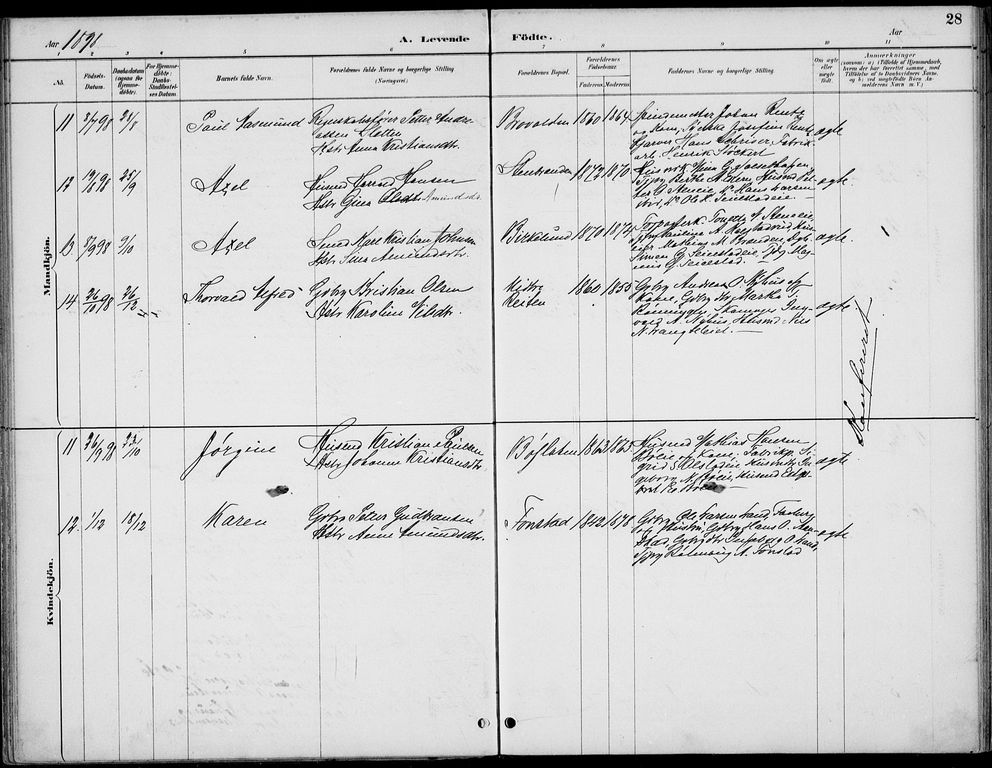 Østre Gausdal prestekontor, SAH/PREST-092/H/Ha/Haa/L0003: Parish register (official) no. 3, 1887-1901, p. 28