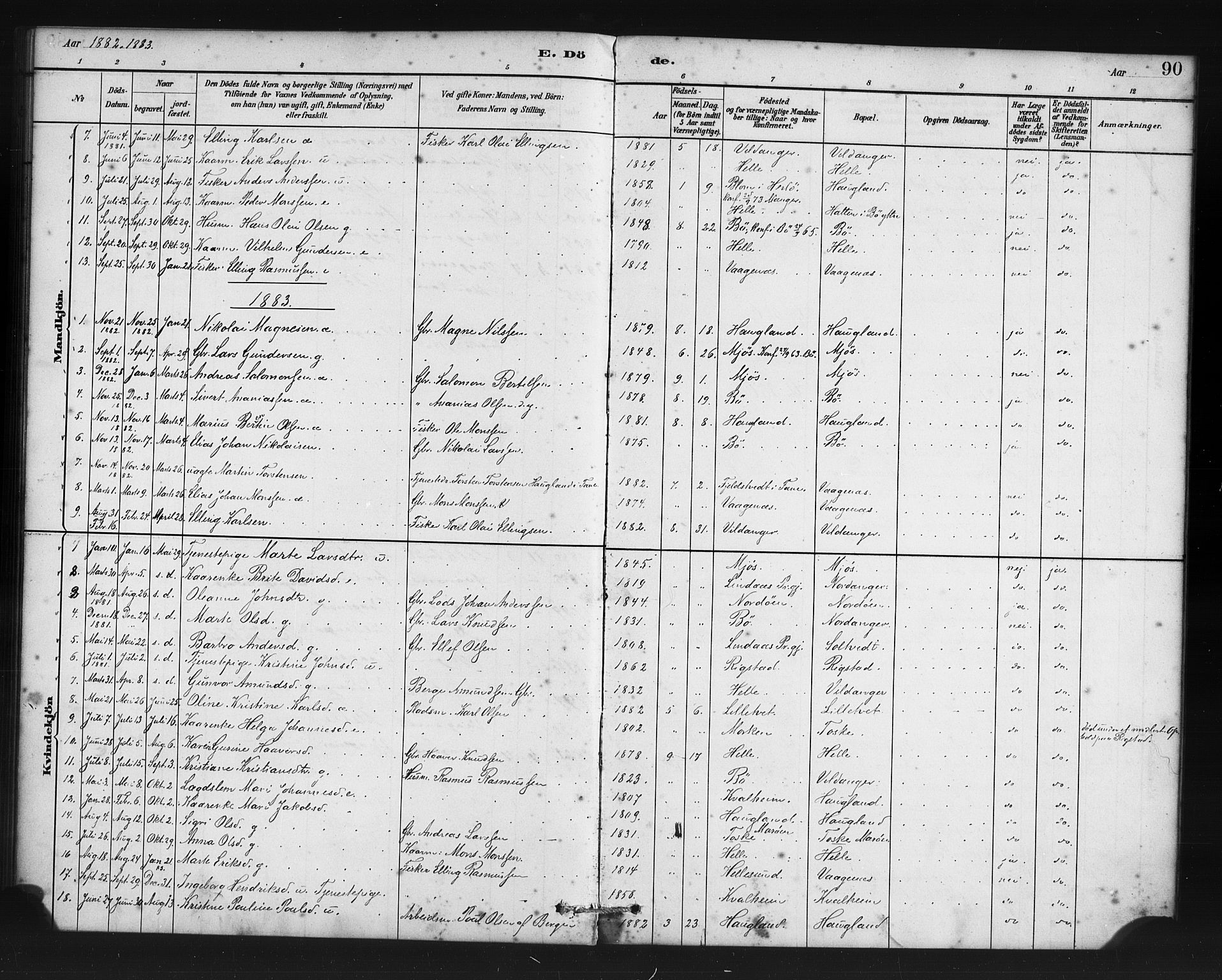 Manger sokneprestembete, AV/SAB-A-76801/H/Haa: Parish register (official) no. C 1, 1881-1890, p. 90