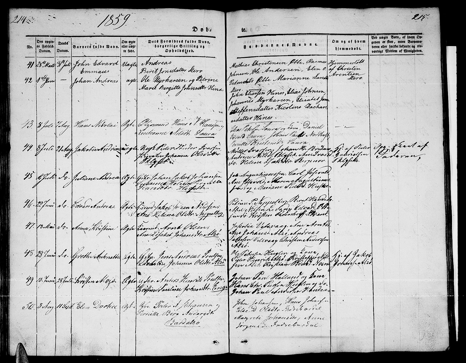 Ministerialprotokoller, klokkerbøker og fødselsregistre - Nordland, AV/SAT-A-1459/838/L0555: Parish register (copy) no. 838C02, 1842-1861, p. 214-215