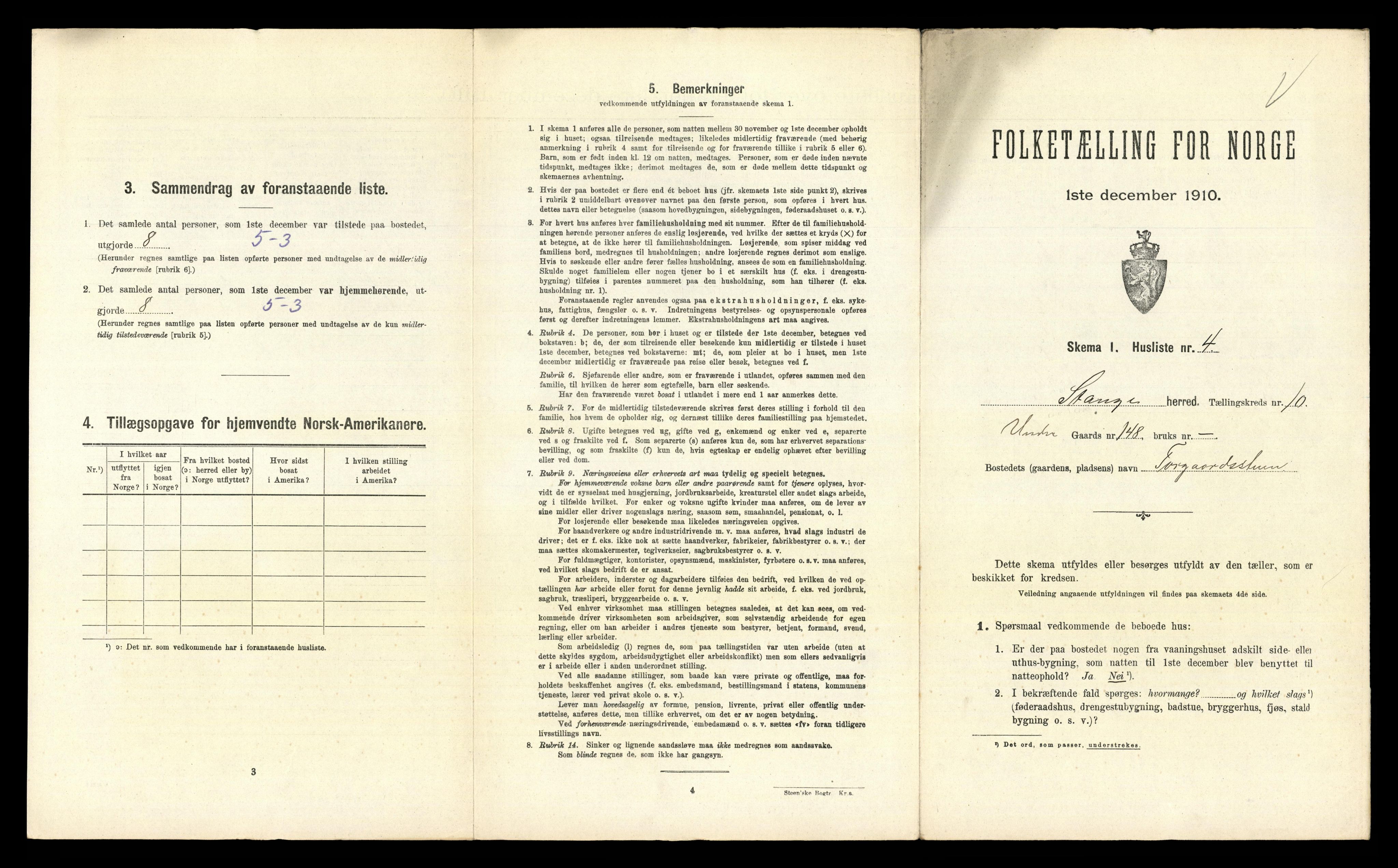 RA, 1910 census for Stange, 1910, p. 1876
