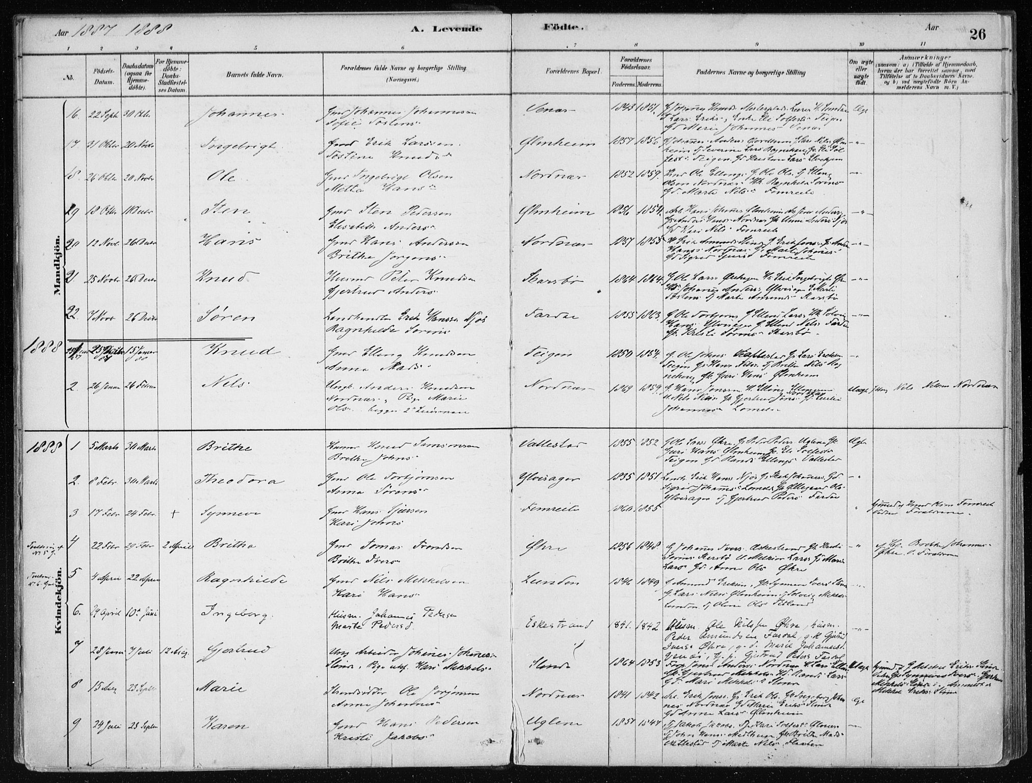 Sogndal sokneprestembete, AV/SAB-A-81301/H/Haa/Haac/L0001: Parish register (official) no. C 1, 1878-1907, p. 26