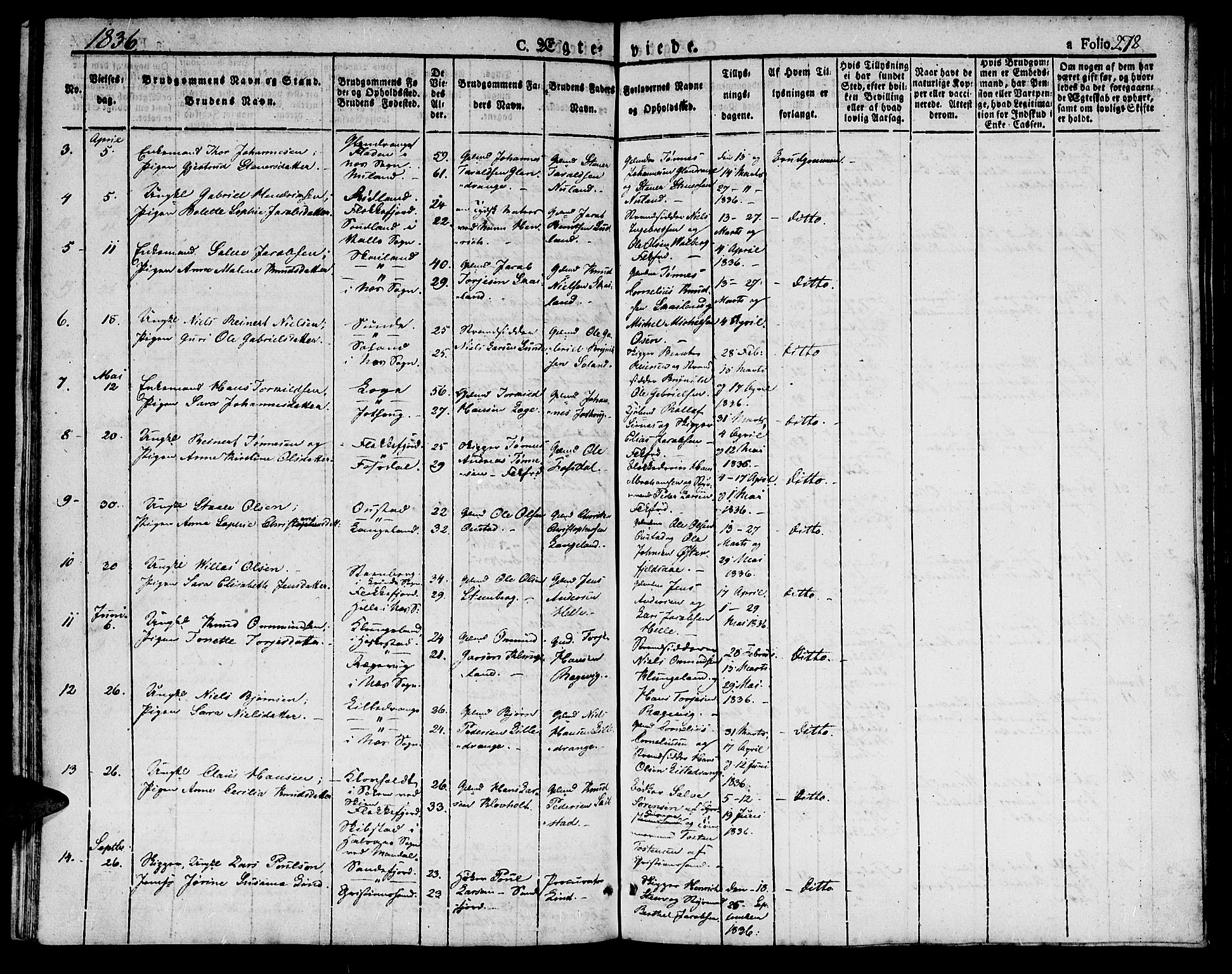 Flekkefjord sokneprestkontor, AV/SAK-1111-0012/F/Fb/Fbc/L0004: Parish register (copy) no. B 4, 1827-1846, p. 278