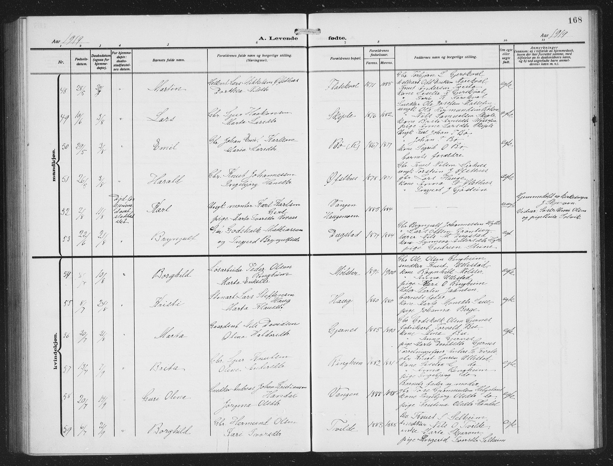 Voss sokneprestembete, AV/SAB-A-79001/H/Hab: Parish register (copy) no. C 3, 1909-1920, p. 168