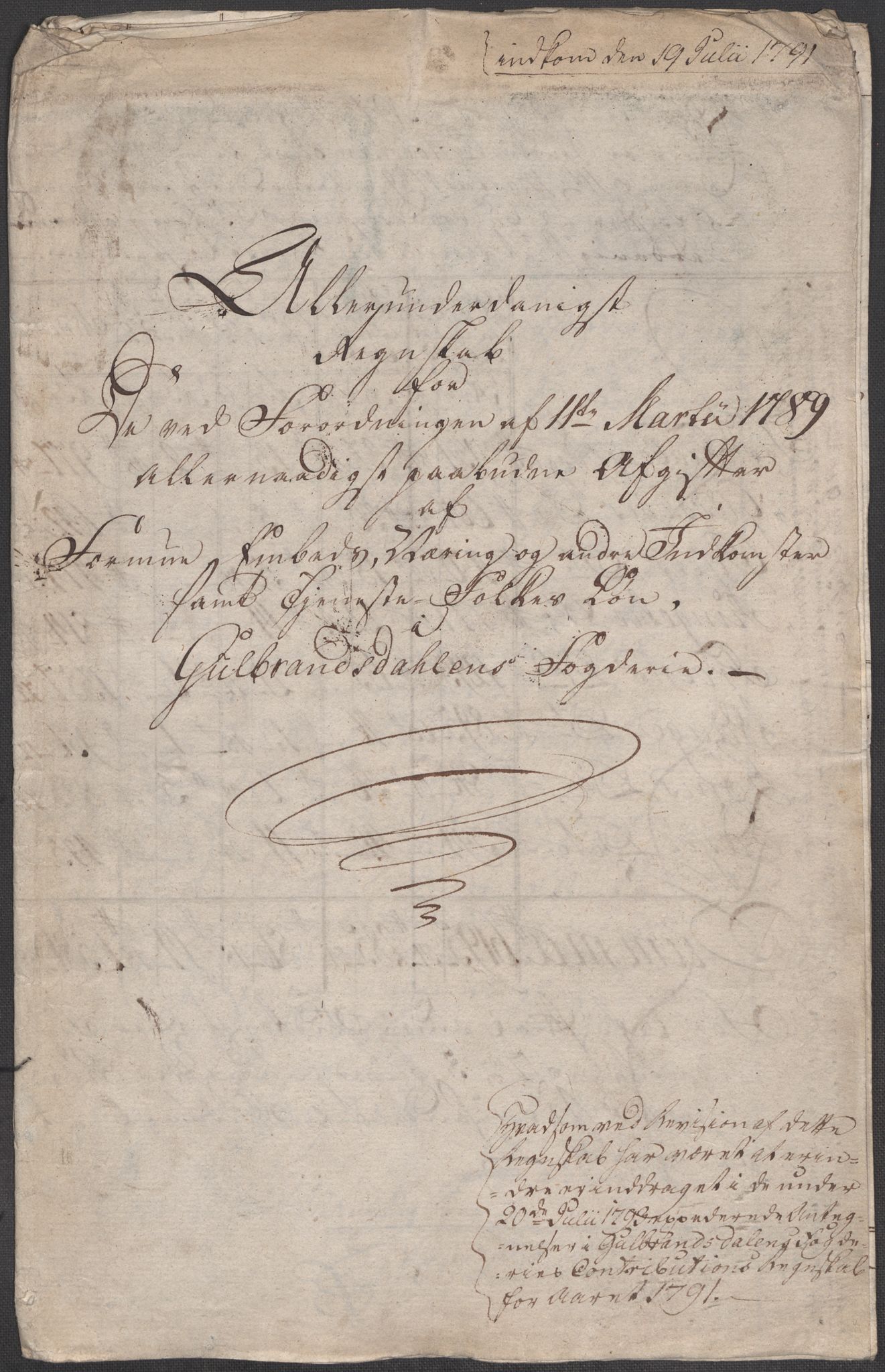 Rentekammeret inntil 1814, Reviderte regnskaper, Mindre regnskaper, AV/RA-EA-4068/Rf/Rfe/L0010: Fosen fogderi, Gudbrandsdalen fogderi, 1789, p. 117