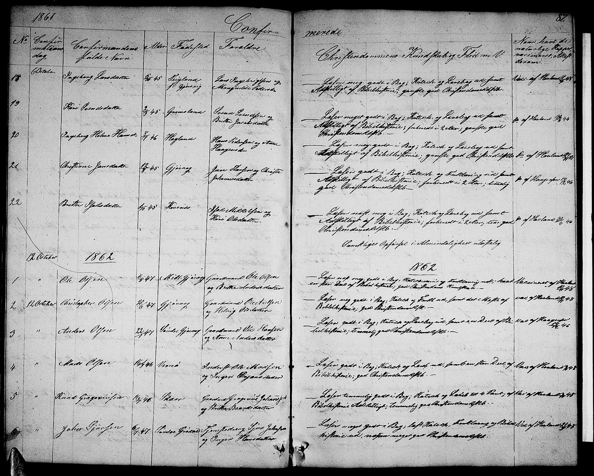 Tysnes sokneprestembete, SAB/A-78601/H/Hab: Parish register (copy) no. B 1, 1855-1877, p. 87