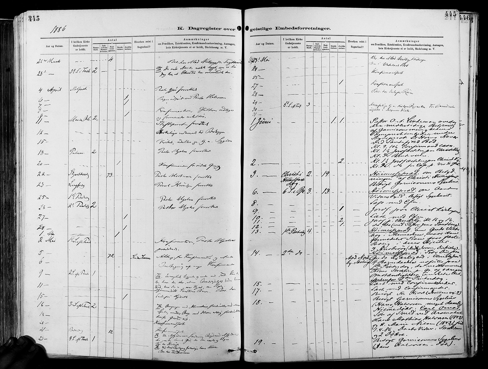 Garnisonsmenigheten Kirkebøker, AV/SAO-A-10846/F/Fa/L0012: Parish register (official) no. 12, 1880-1893, p. 445