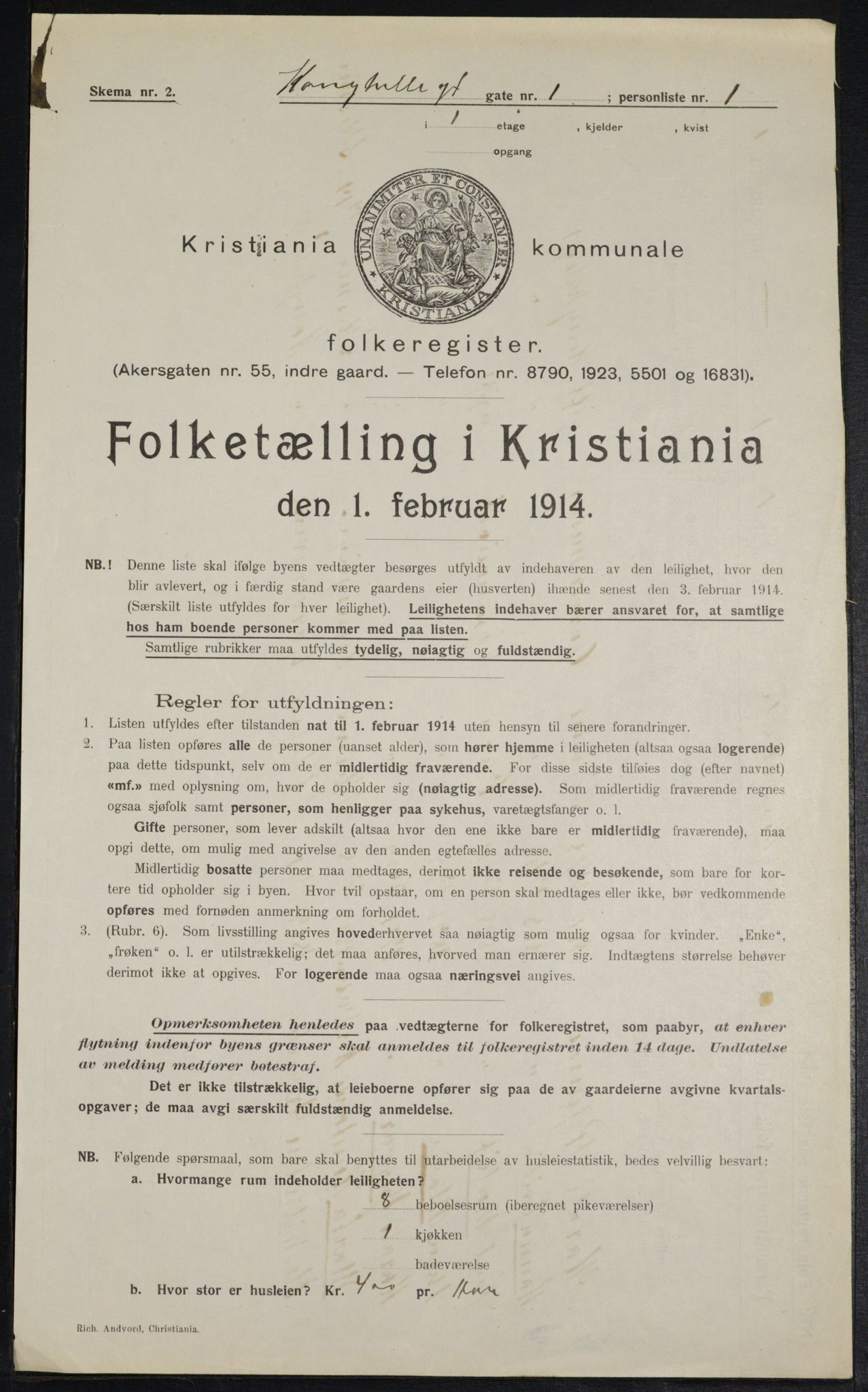 OBA, Municipal Census 1914 for Kristiania, 1914, p. 52585