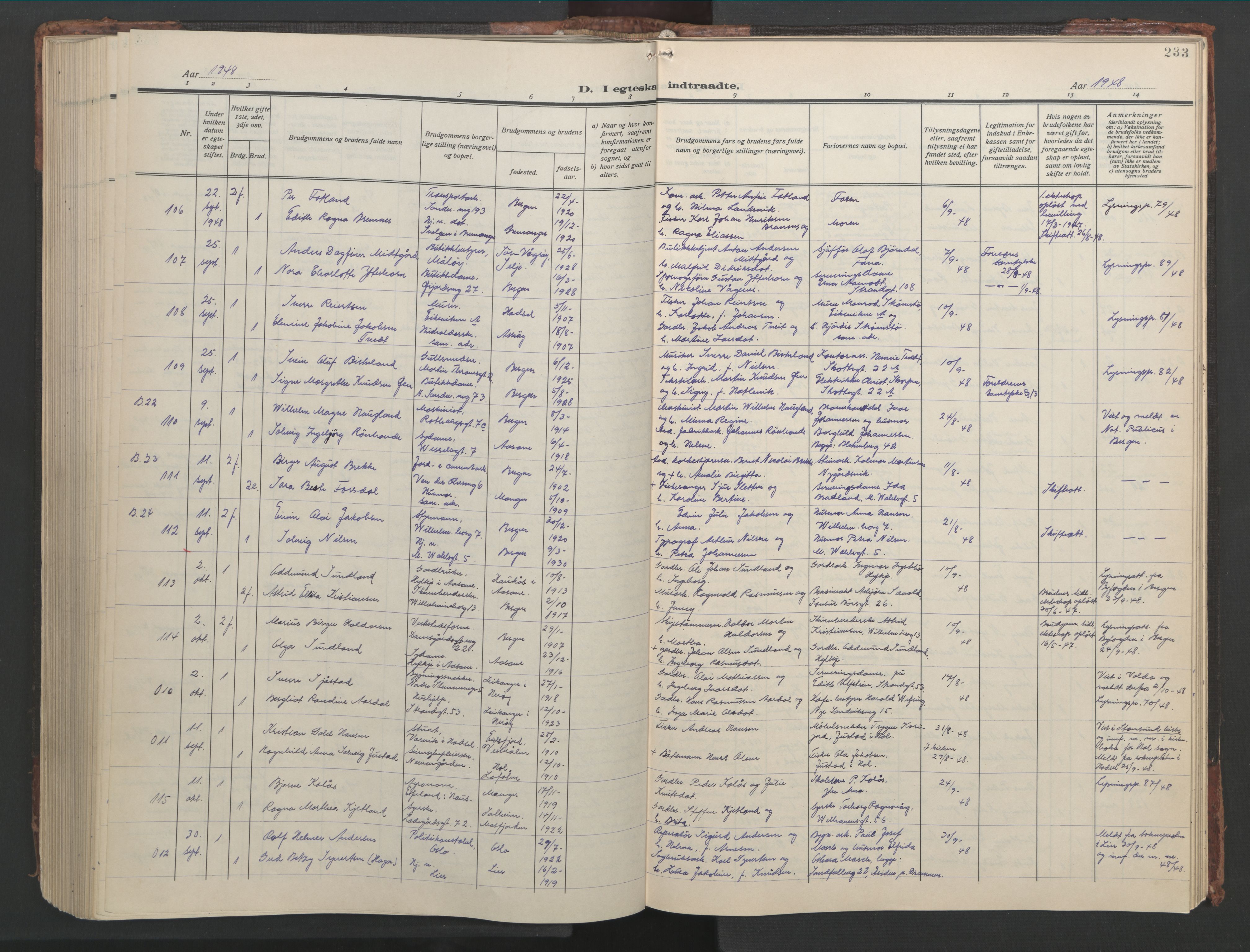 Sandviken Sokneprestembete, SAB/A-77601/H/Hb/L0015: Parish register (copy) no. D 2, 1929-1953, p. 232b-233a