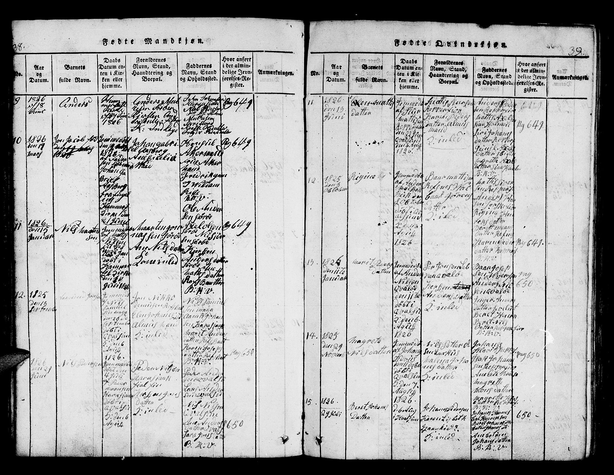 Hammerfest sokneprestkontor, AV/SATØ-S-1347/H/Hb/L0001.klokk: Parish register (copy) no. 1, 1822-1850, p. 38-39