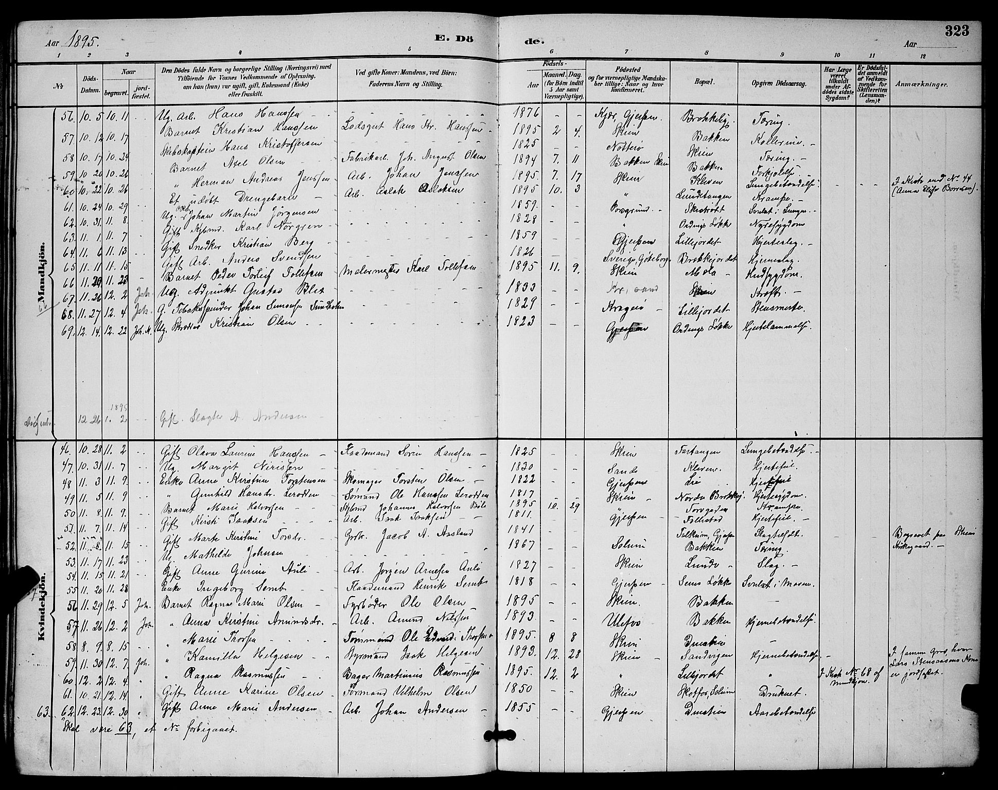Skien kirkebøker, SAKO/A-302/G/Ga/L0007: Parish register (copy) no. 7, 1891-1900, p. 323
