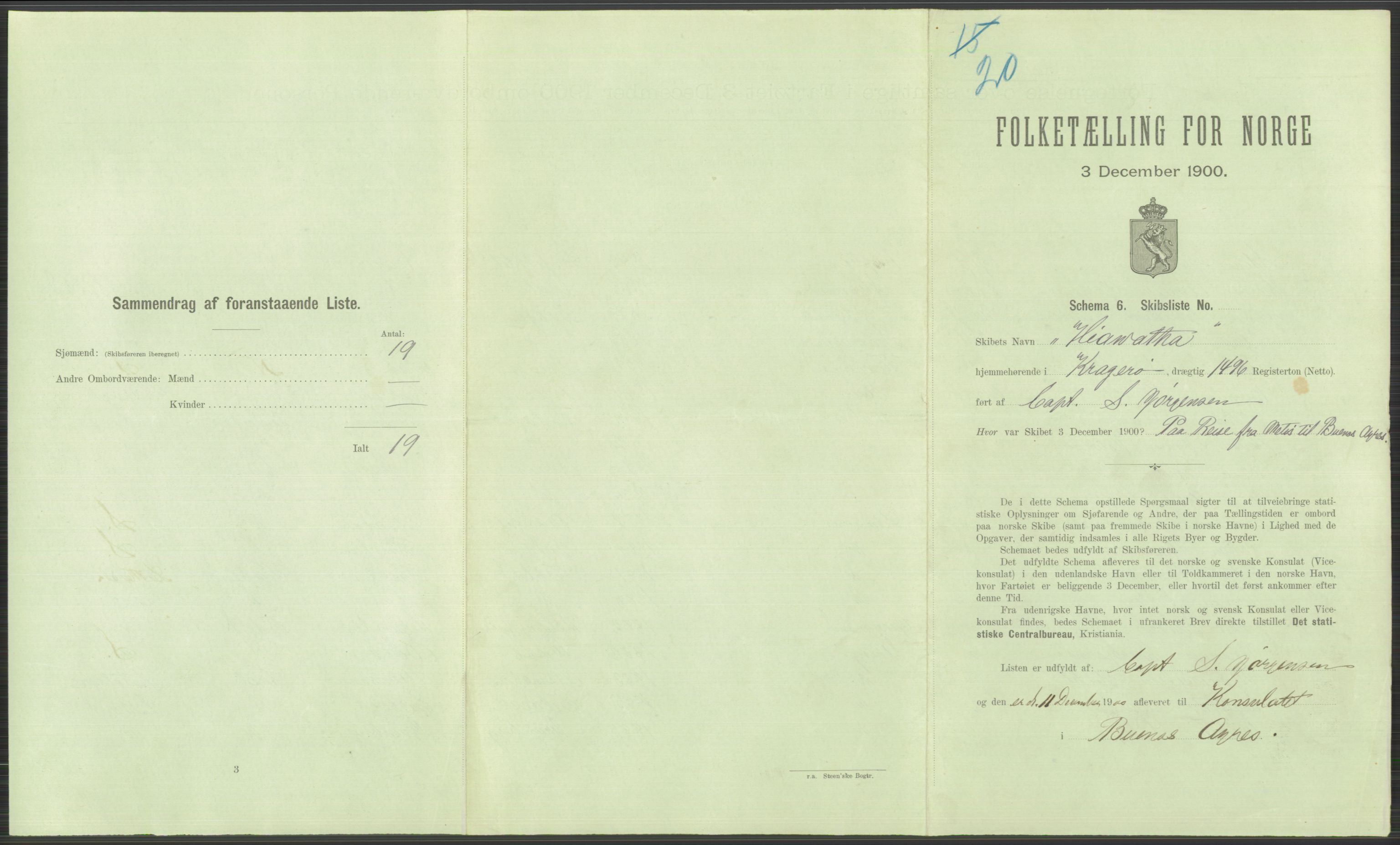 RA, 1900 Census - ship lists from ships in Norwegian harbours, harbours abroad and at sea, 1900, p. 6051