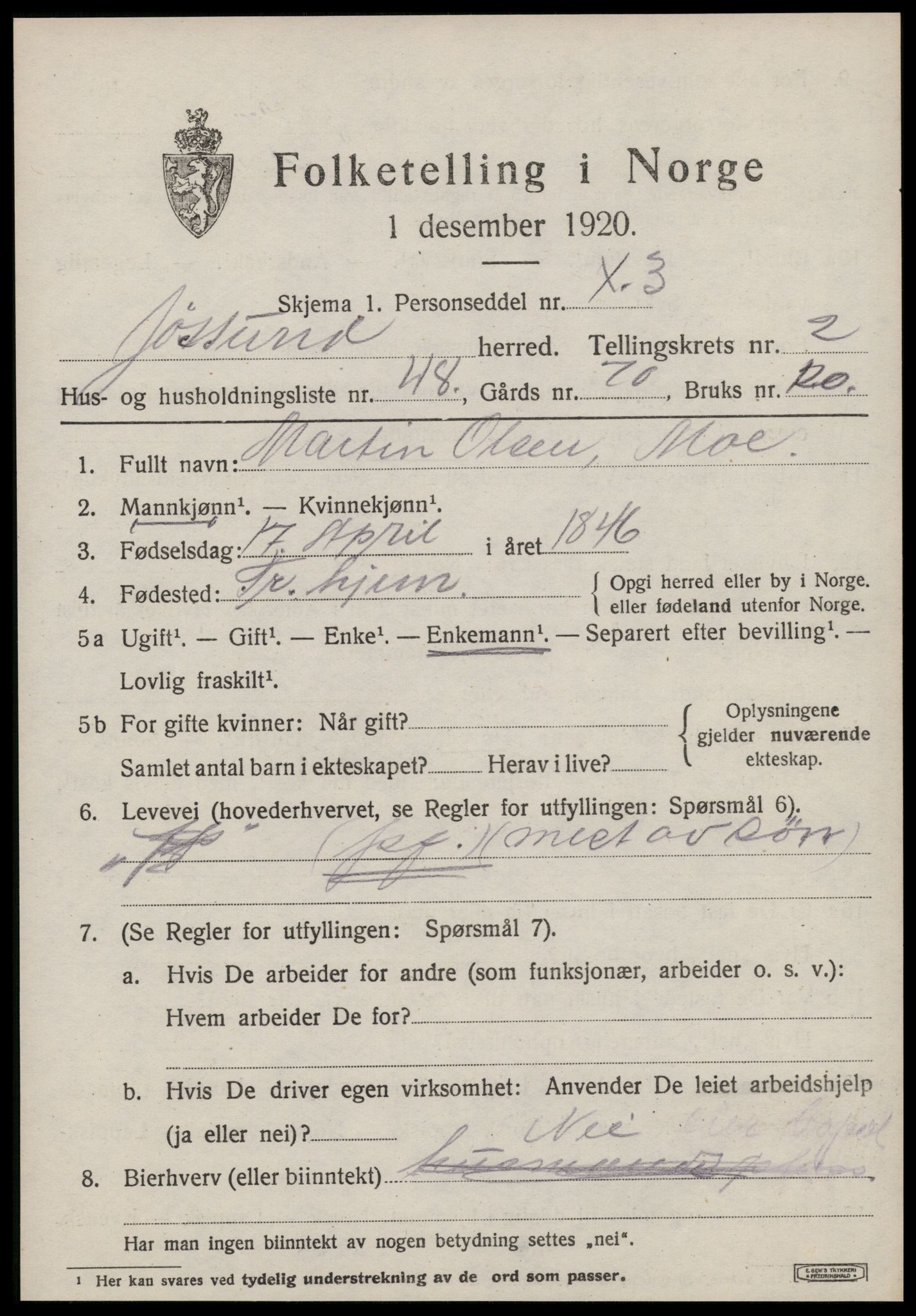 SAT, 1920 census for Jøssund, 1920, p. 1874