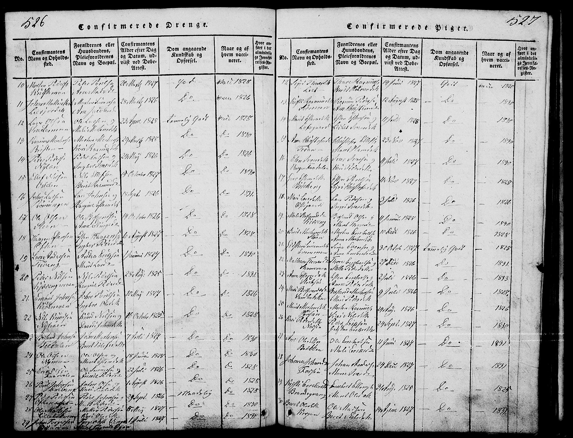 Tynset prestekontor, AV/SAH-PREST-058/H/Ha/Hab/L0001: Parish register (copy) no. 1, 1814-1859, p. 526-527