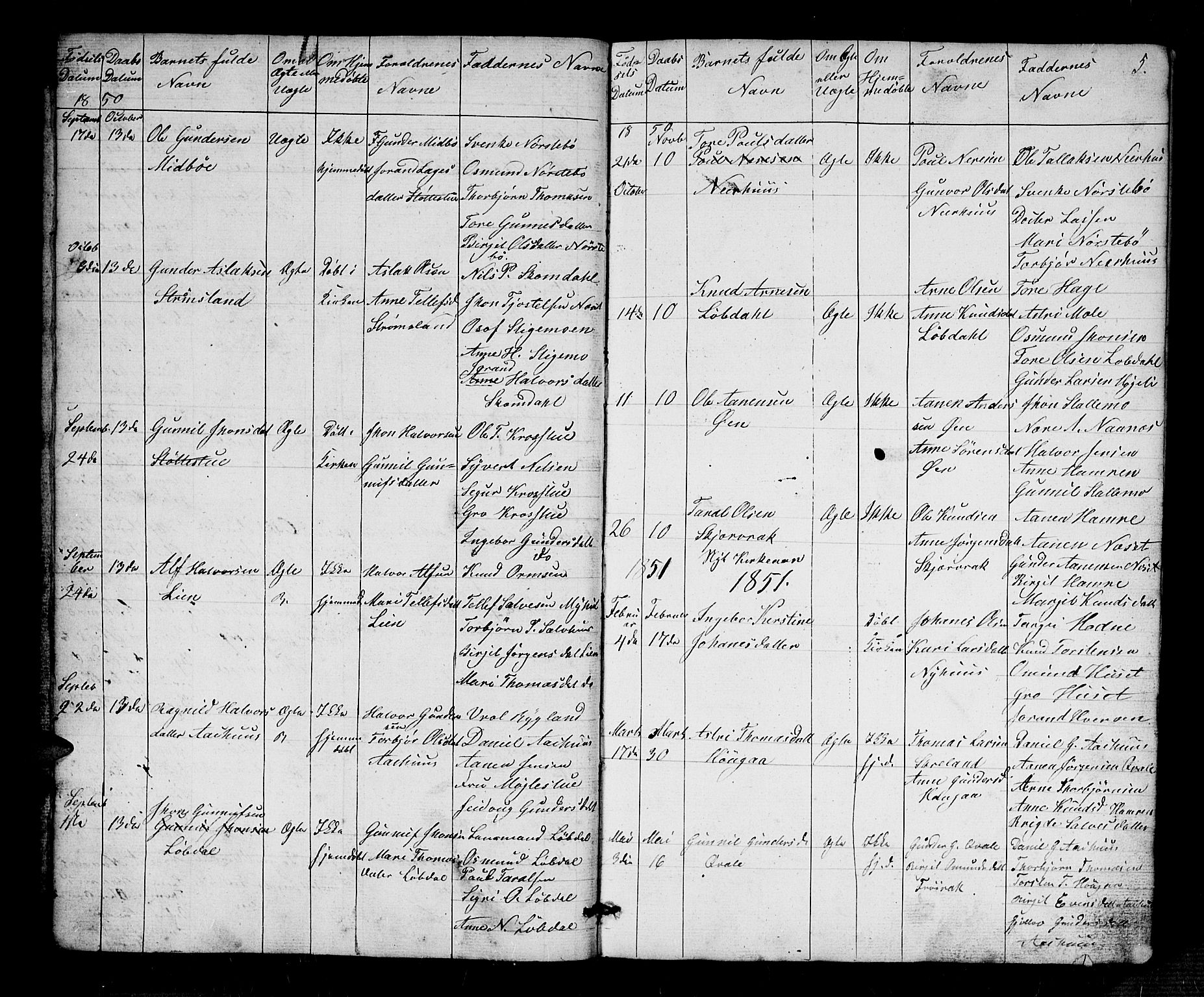 Bygland sokneprestkontor, AV/SAK-1111-0006/F/Fb/Fbb/L0002: Parish register (copy) no. B 2, 1848-1886, p. 5