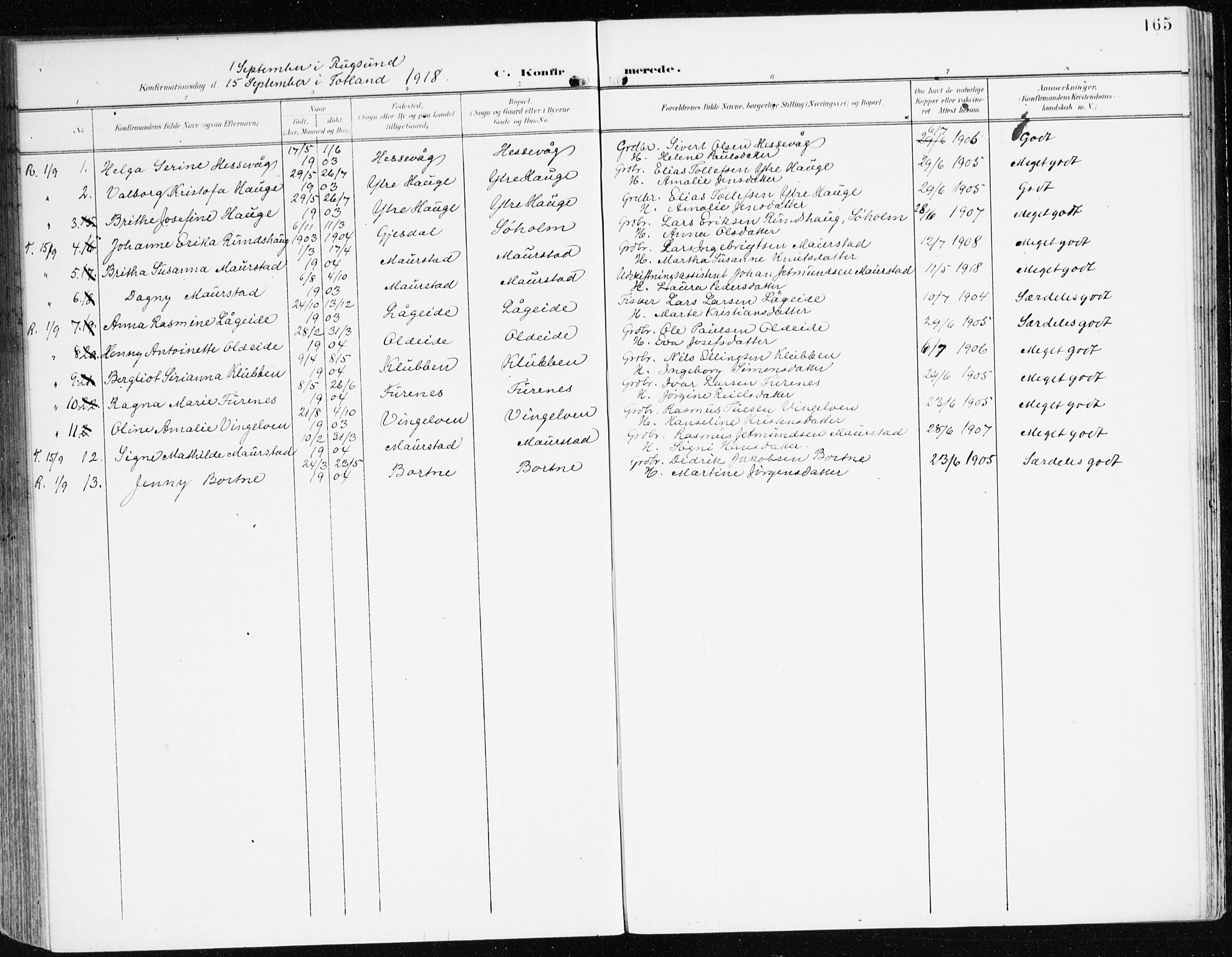 Davik sokneprestembete, AV/SAB-A-79701/H/Haa/Haad/L0002: Parish register (official) no. D 2, 1901-1930, p. 165