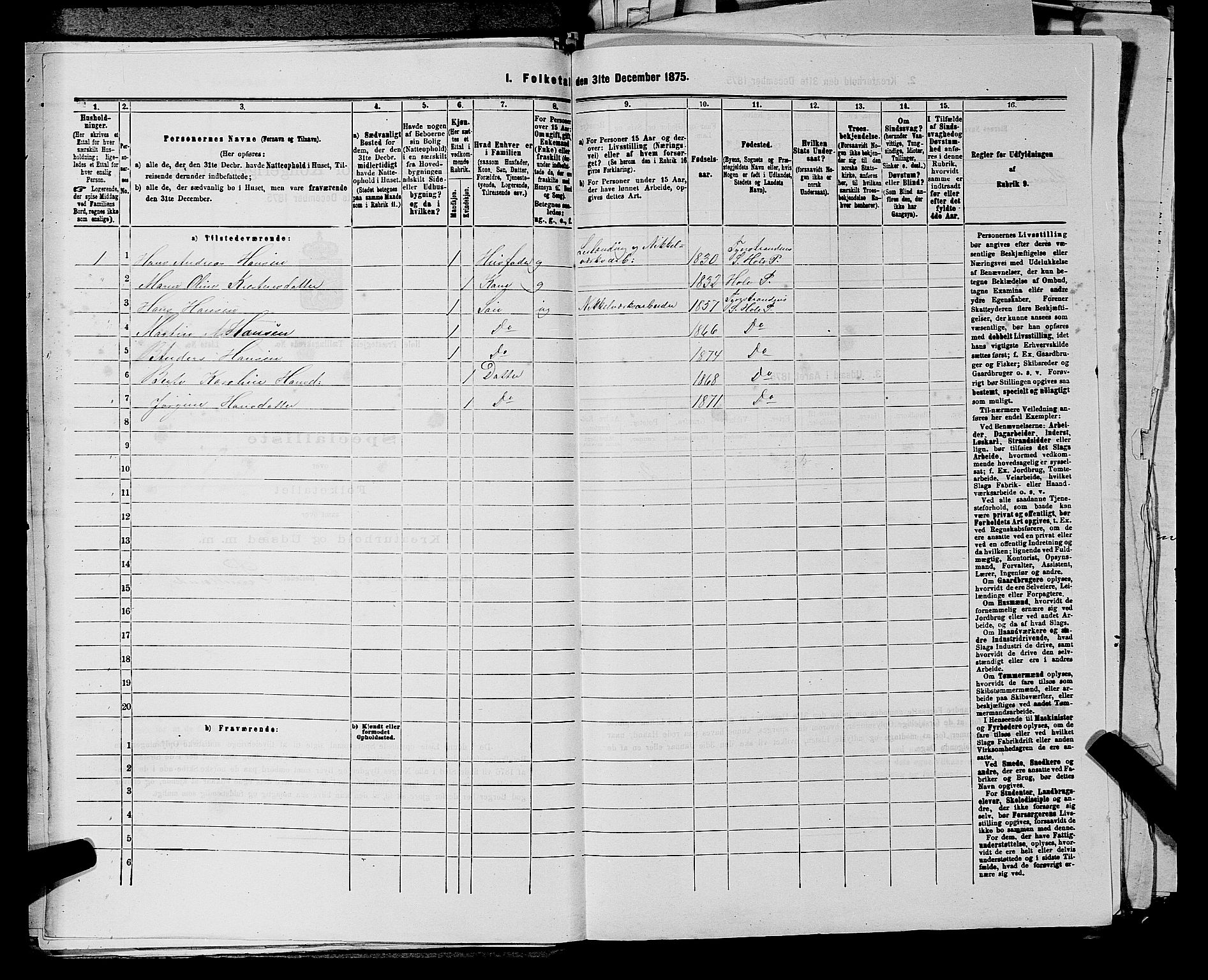 SAKO, 1875 census for 0612P Hole, 1875, p. 1371