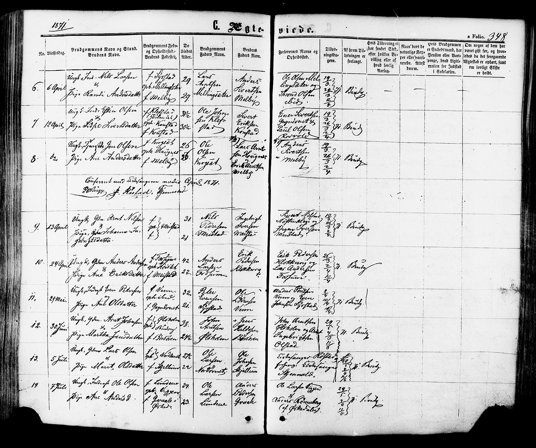 Ministerialprotokoller, klokkerbøker og fødselsregistre - Sør-Trøndelag, SAT/A-1456/665/L0772: Parish register (official) no. 665A07, 1856-1878, p. 348