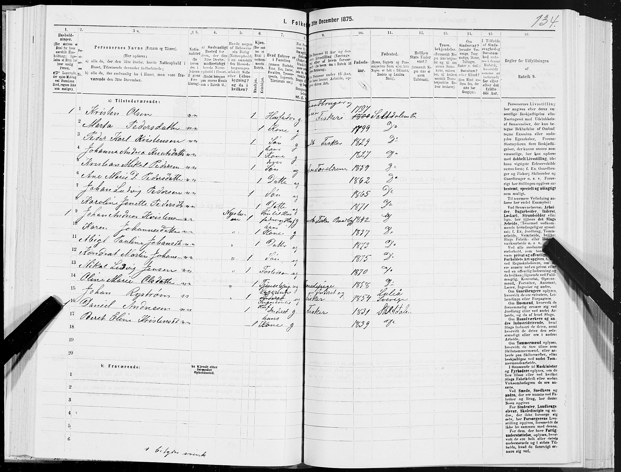 SAT, 1875 census for 1840P Saltdal, 1875, p. 1134