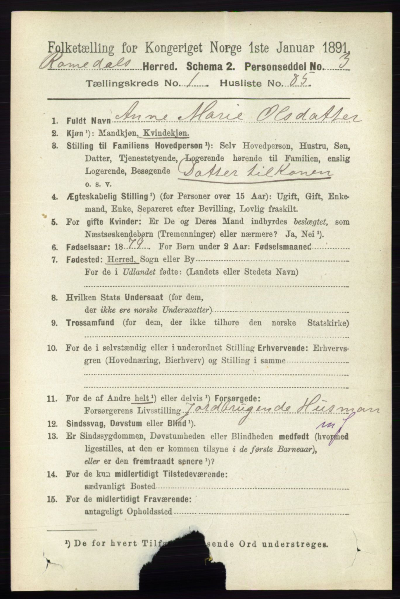 RA, 1891 census for 0416 Romedal, 1891, p. 765