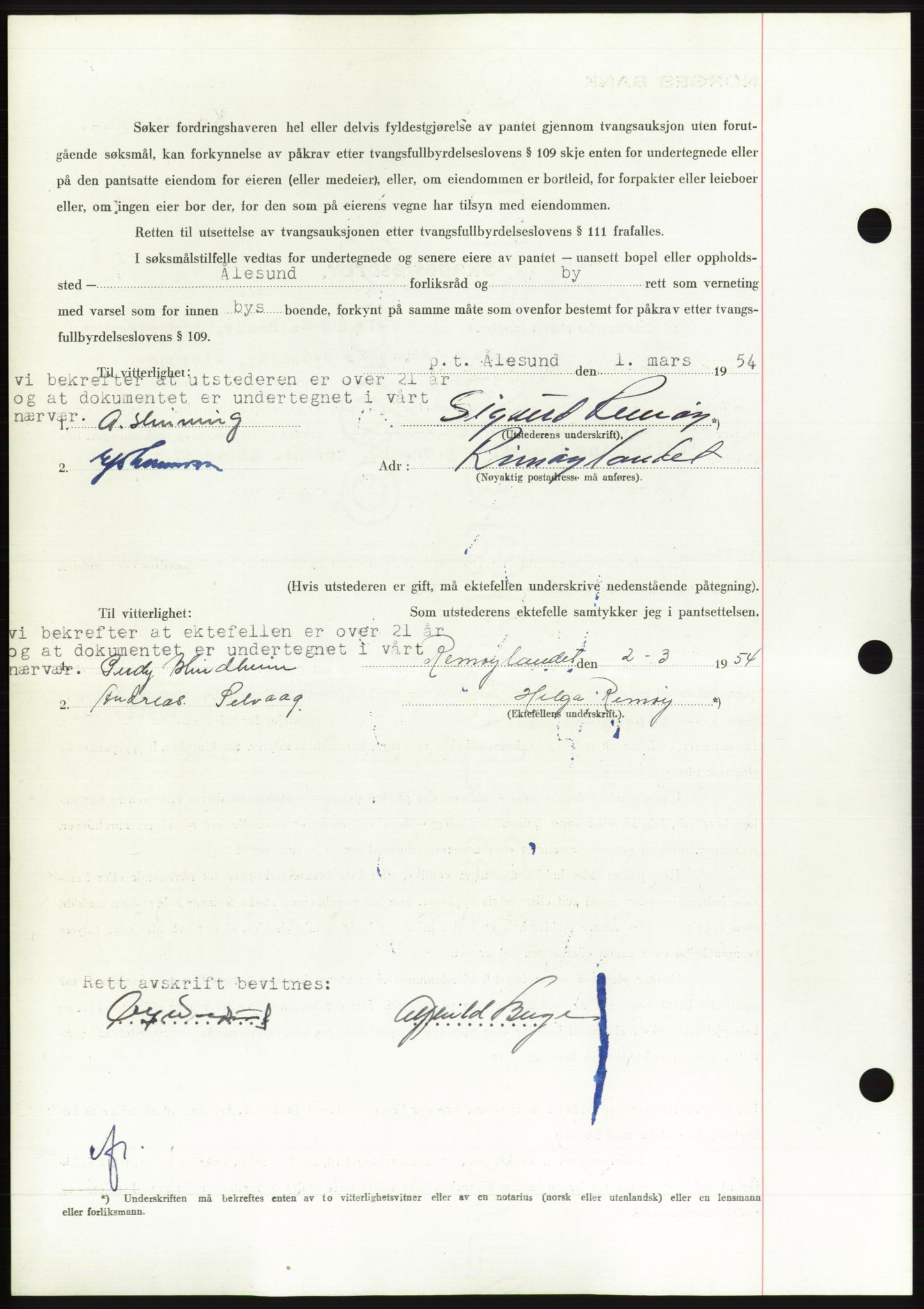 Søre Sunnmøre sorenskriveri, AV/SAT-A-4122/1/2/2C/L0124: Mortgage book no. 12B, 1953-1954, Diary no: : 546/1954
