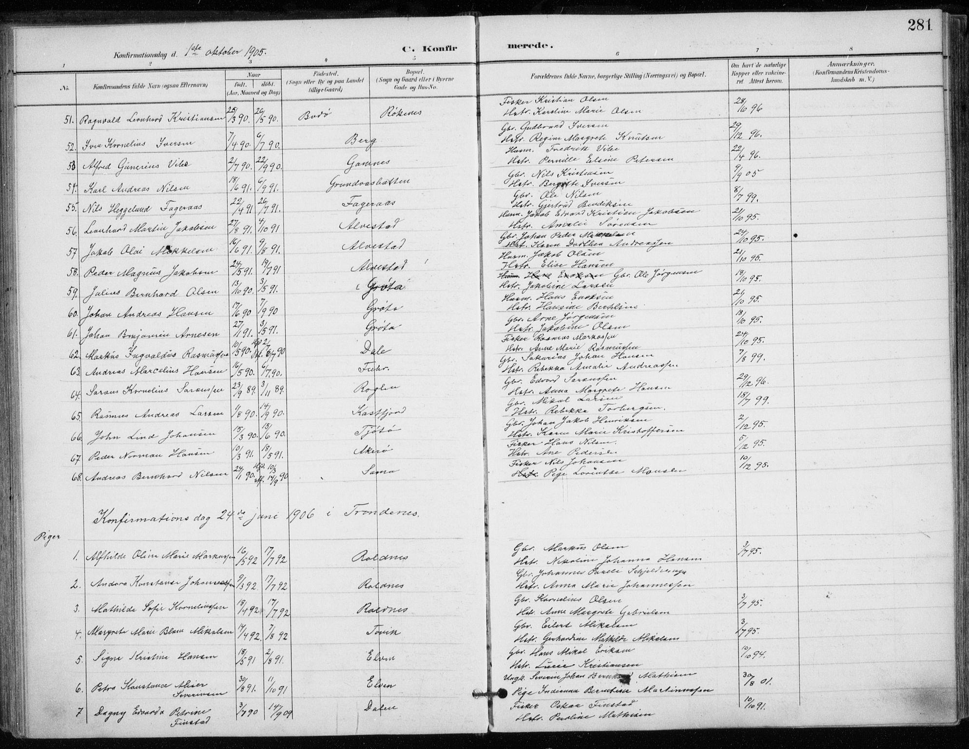 Trondenes sokneprestkontor, SATØ/S-1319/H/Ha/L0017kirke: Parish register (official) no. 17, 1899-1908, p. 281