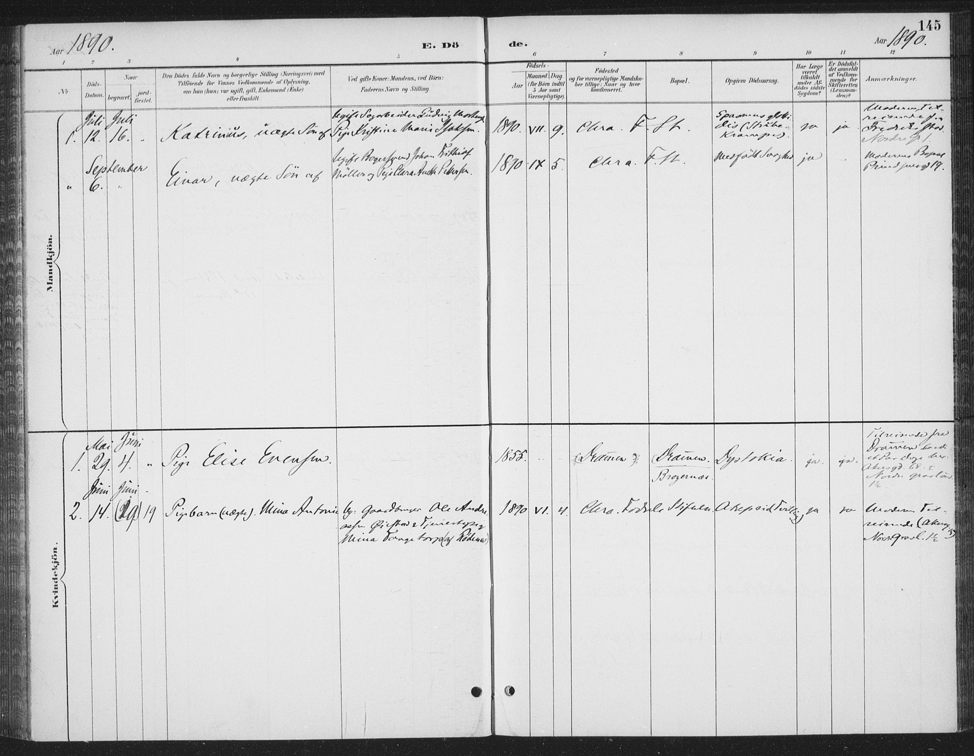 Rikshospitalet prestekontor Kirkebøker, SAO/A-10309b/F/L0010: Parish register (official) no. 10, 1888-1912, p. 145