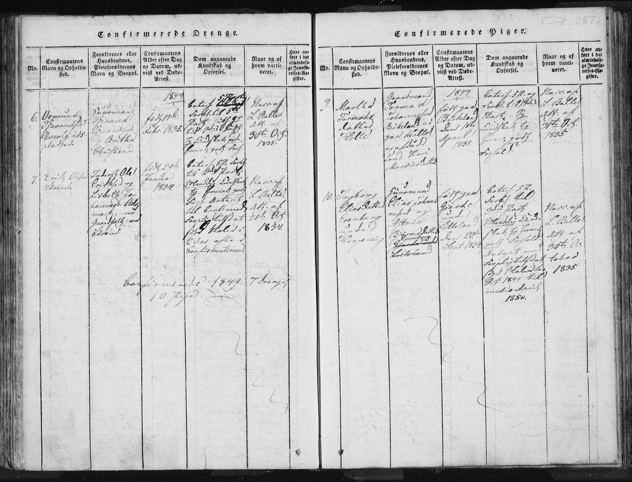 Vikedal sokneprestkontor, AV/SAST-A-101840/01/IV: Parish register (official) no. A 3, 1817-1850, p. 282