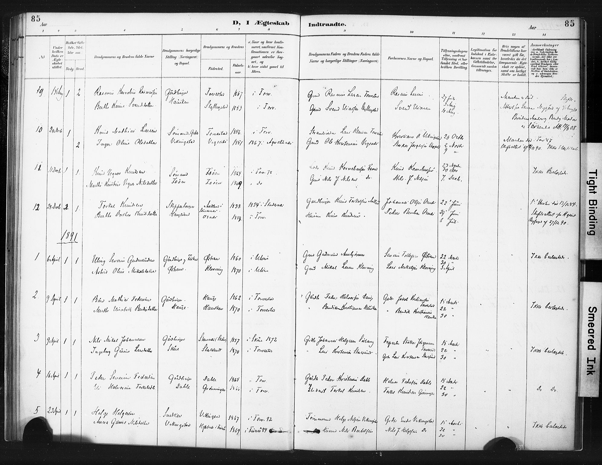 Torvastad sokneprestkontor, AV/SAST-A -101857/H/Ha/Haa/L0015: Parish register (official) no. A 14, 1888-1899, p. 85