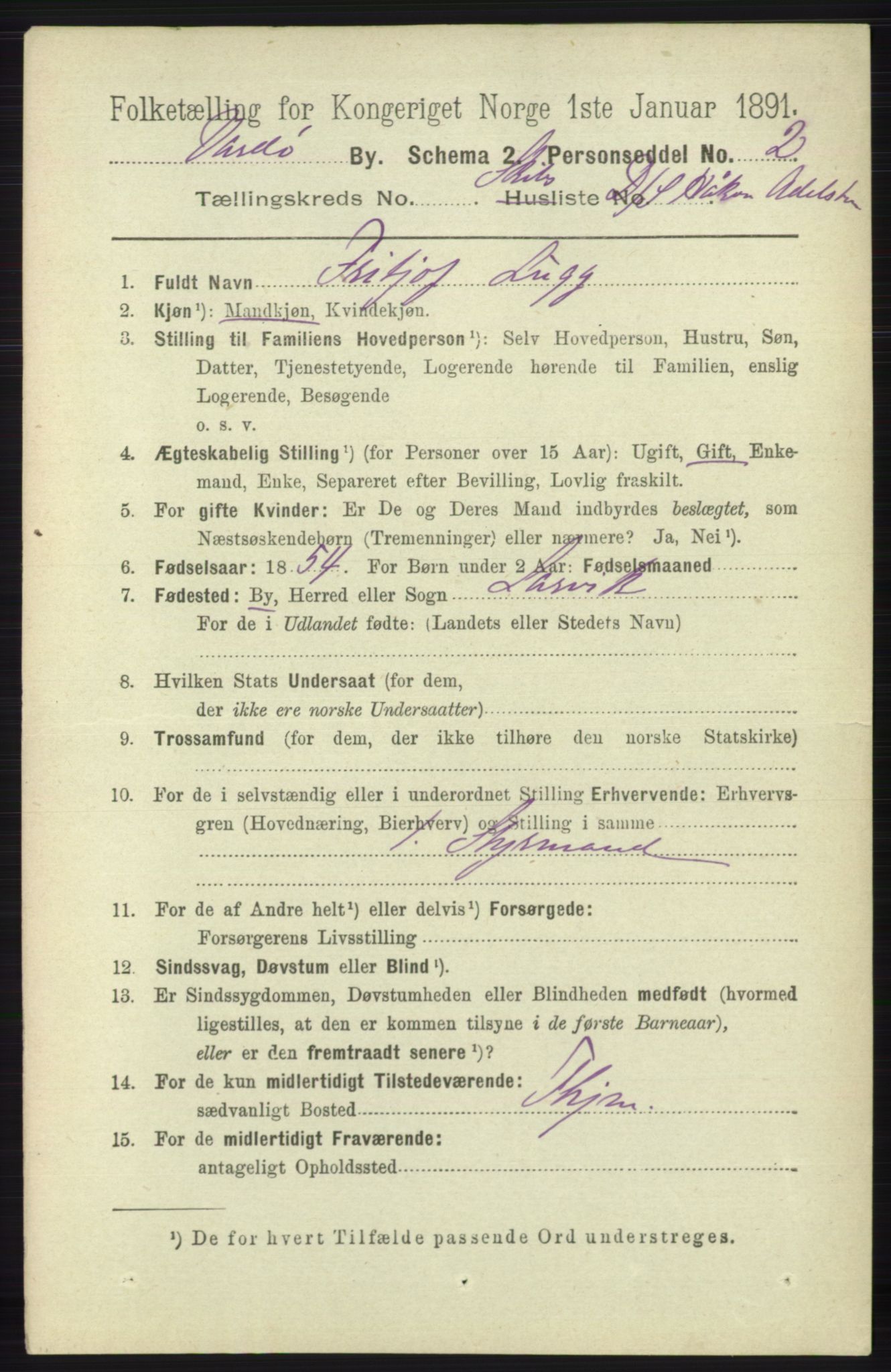 RA, 1891 census for 2002 Vardø, 1891, p. 2740