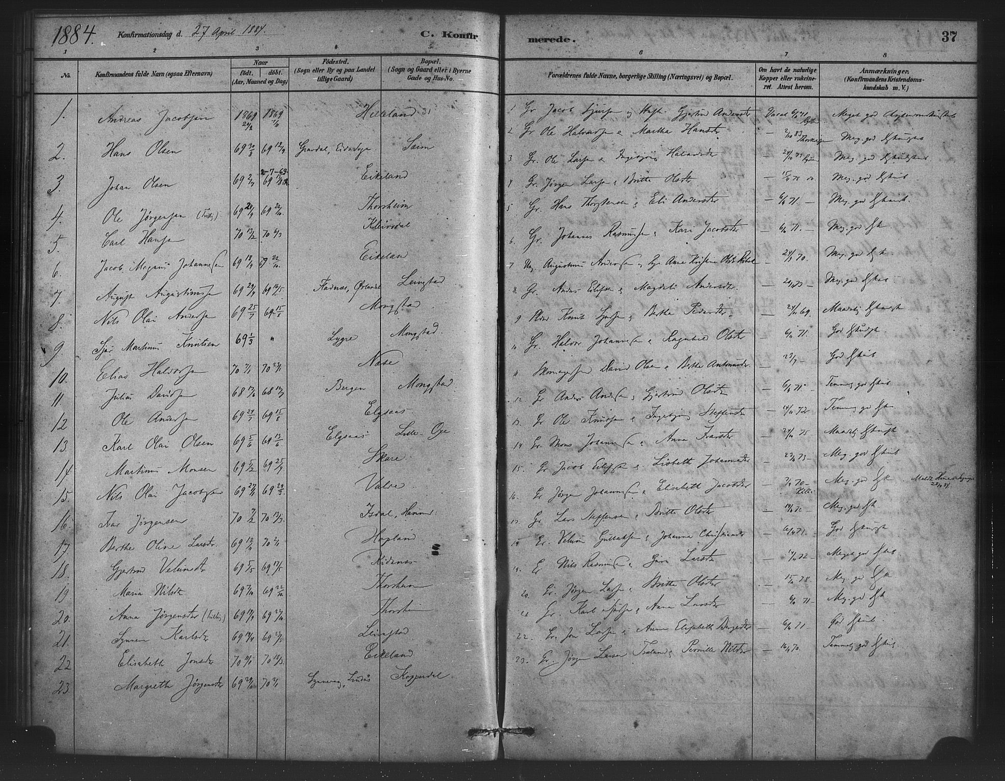 Alversund Sokneprestembete, SAB/A-73901/H/Ha/Haa/Haad/L0001: Parish register (official) no. D 1, 1880-1898, p. 37