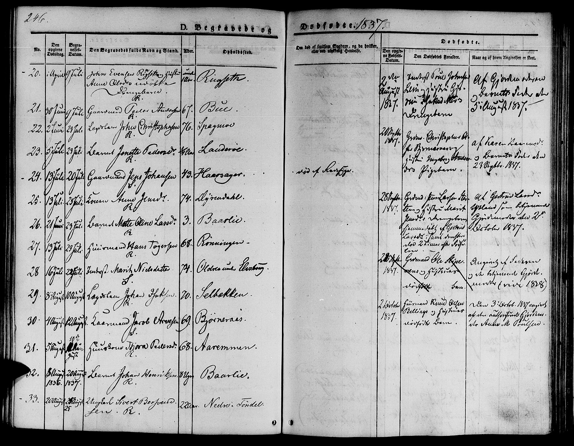 Ministerialprotokoller, klokkerbøker og fødselsregistre - Sør-Trøndelag, AV/SAT-A-1456/646/L0610: Parish register (official) no. 646A08, 1837-1847, p. 246