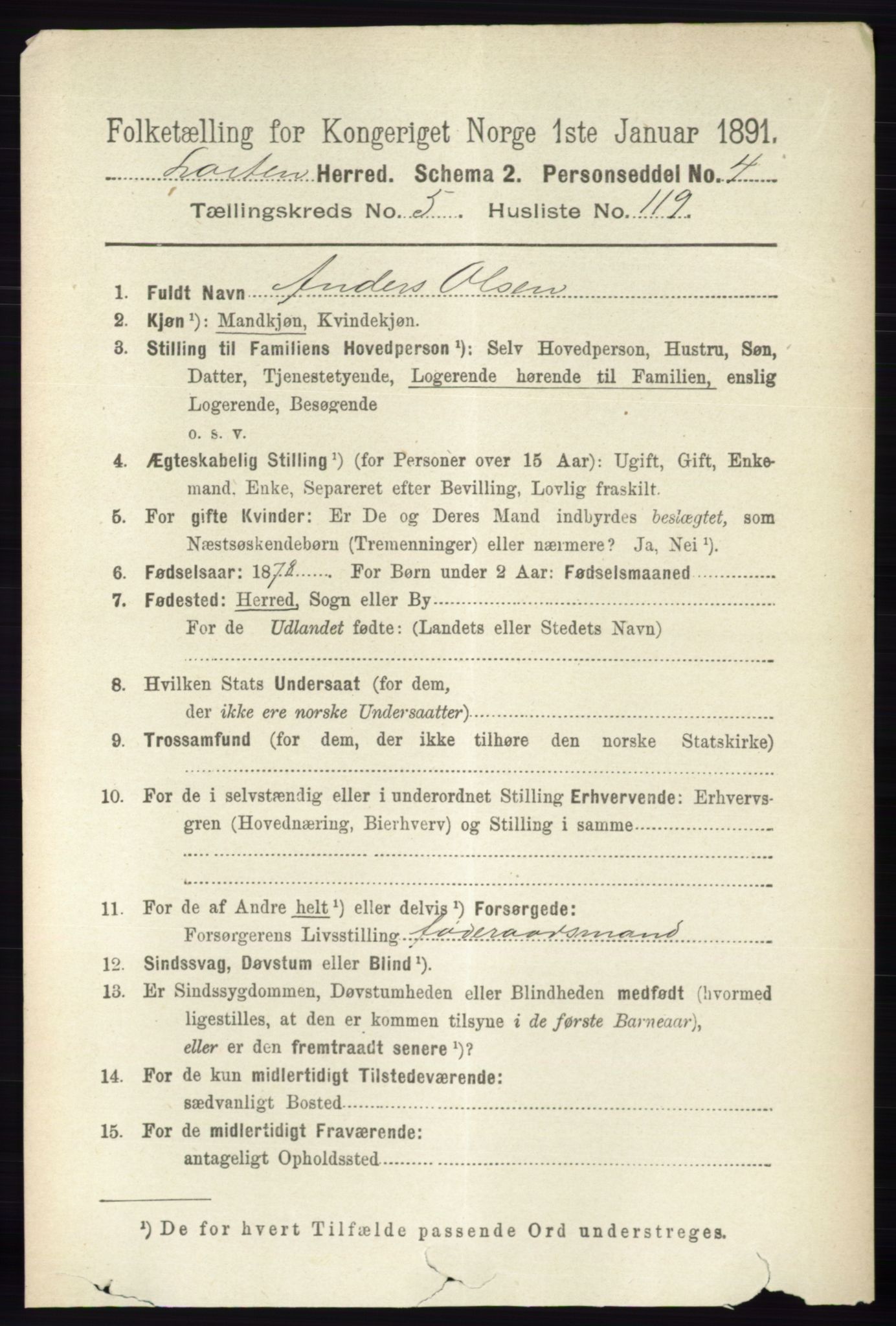 RA, 1891 census for 0415 Løten, 1891, p. 3969